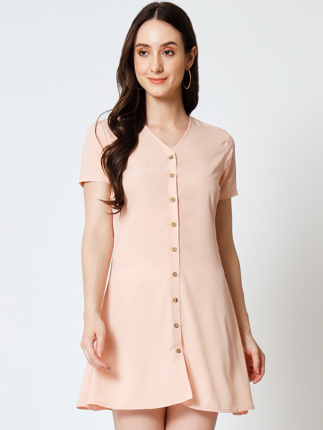 

Yaadleen Georgette A-Line Mini Dress, Peach