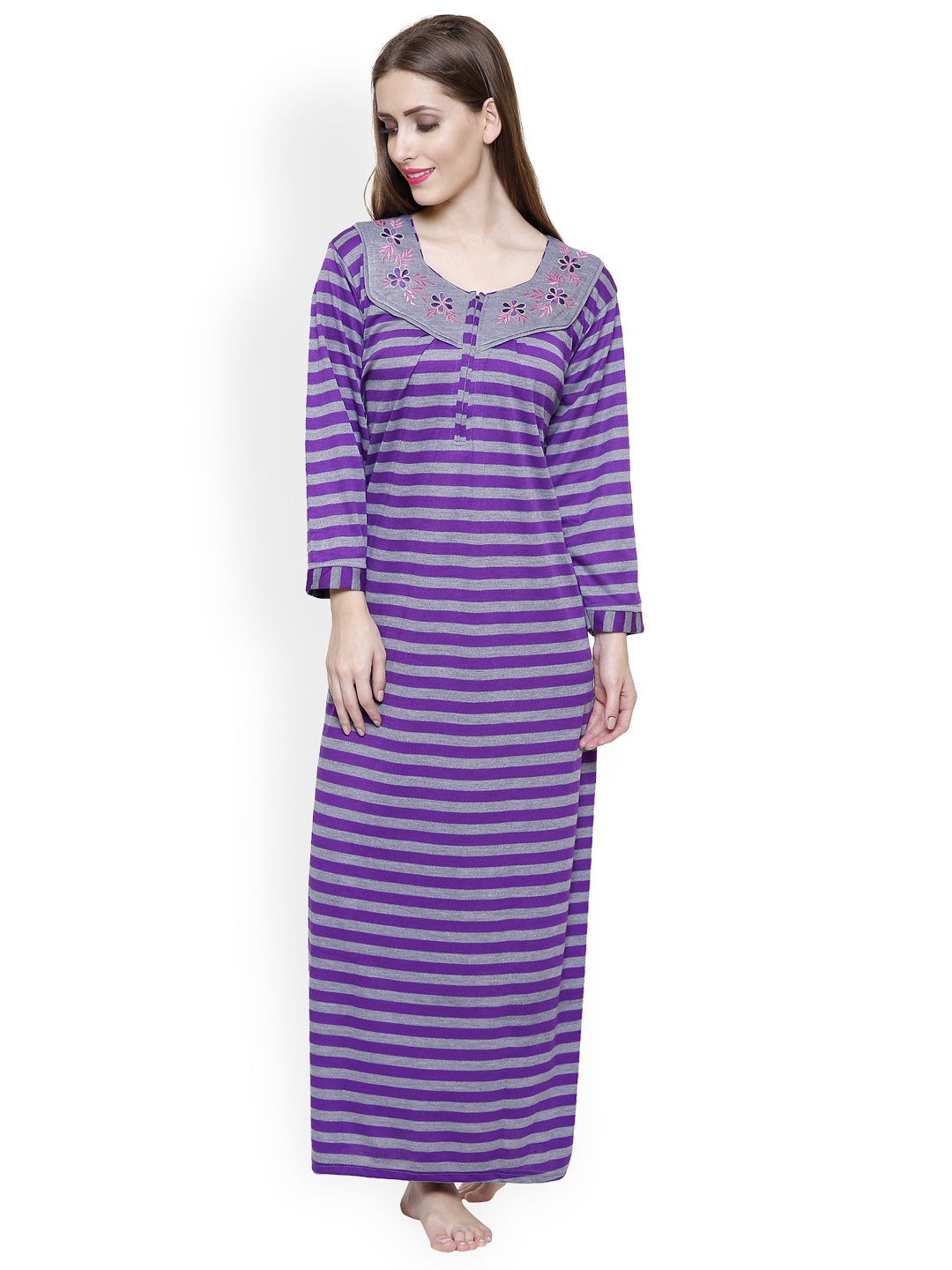 

Secret Wish Purple & Grey Striped Nightdress