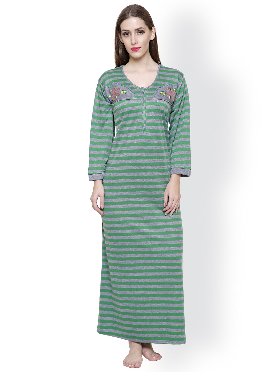 

Secret Wish Green & Grey Striped Nightdress