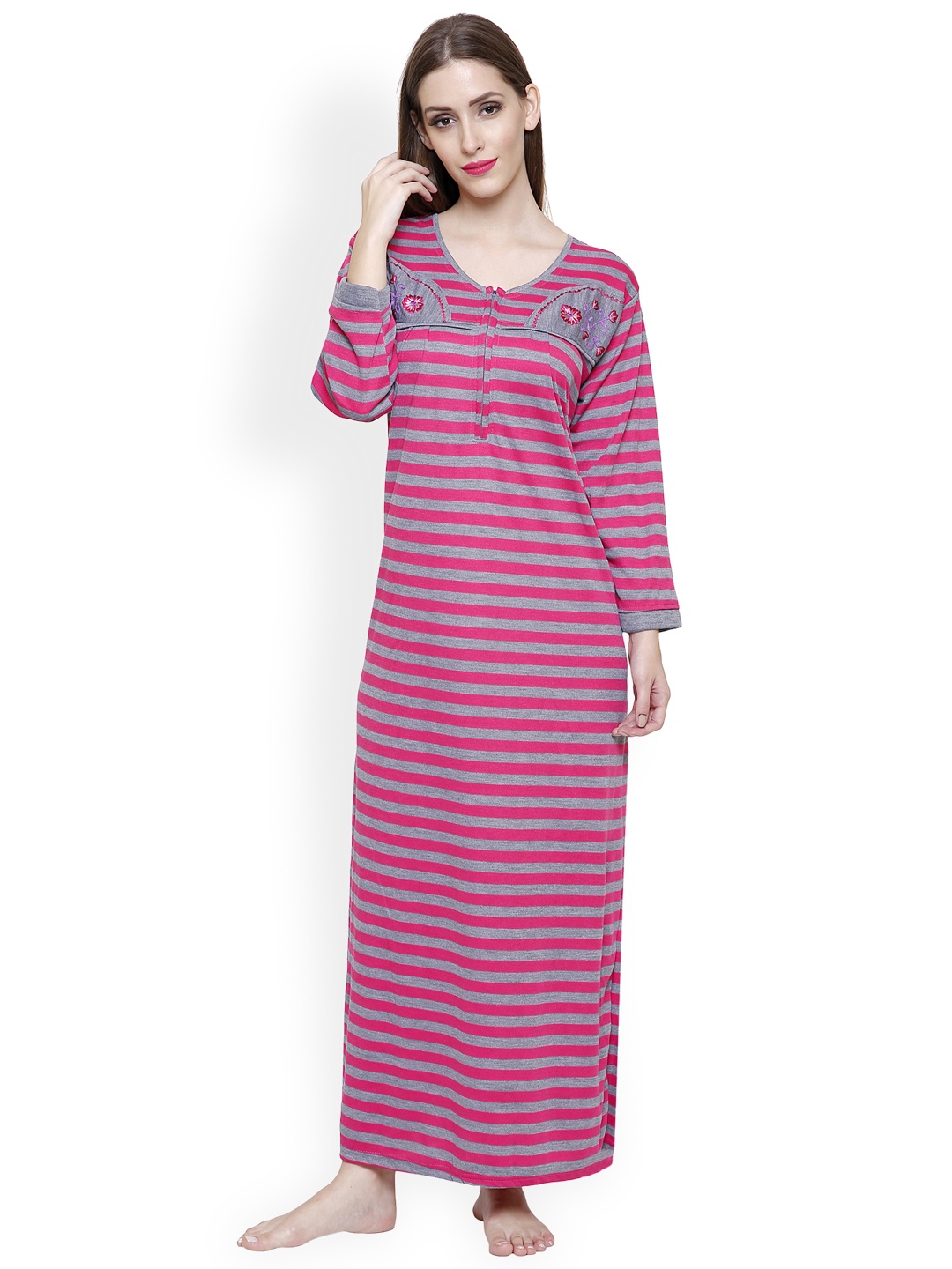 

Secret Wish Pink & Grey Striped Nightdress NT-E90-446