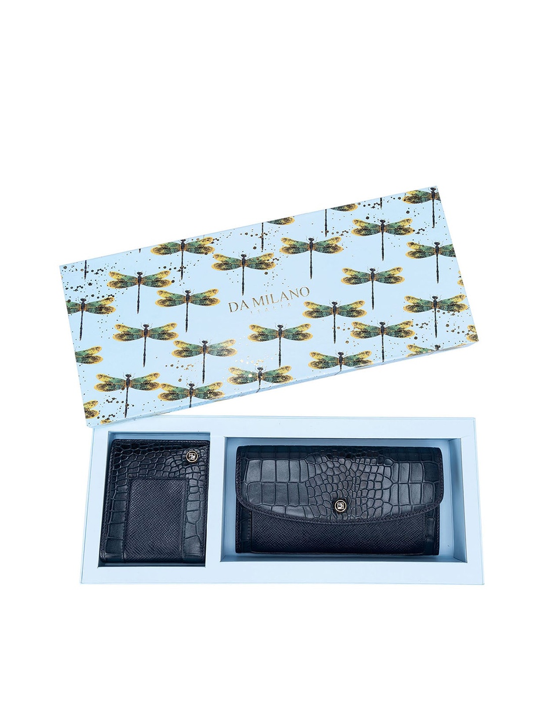 

Da Milano Set of 2 Croc Textured Wallet Gift Set, Navy blue