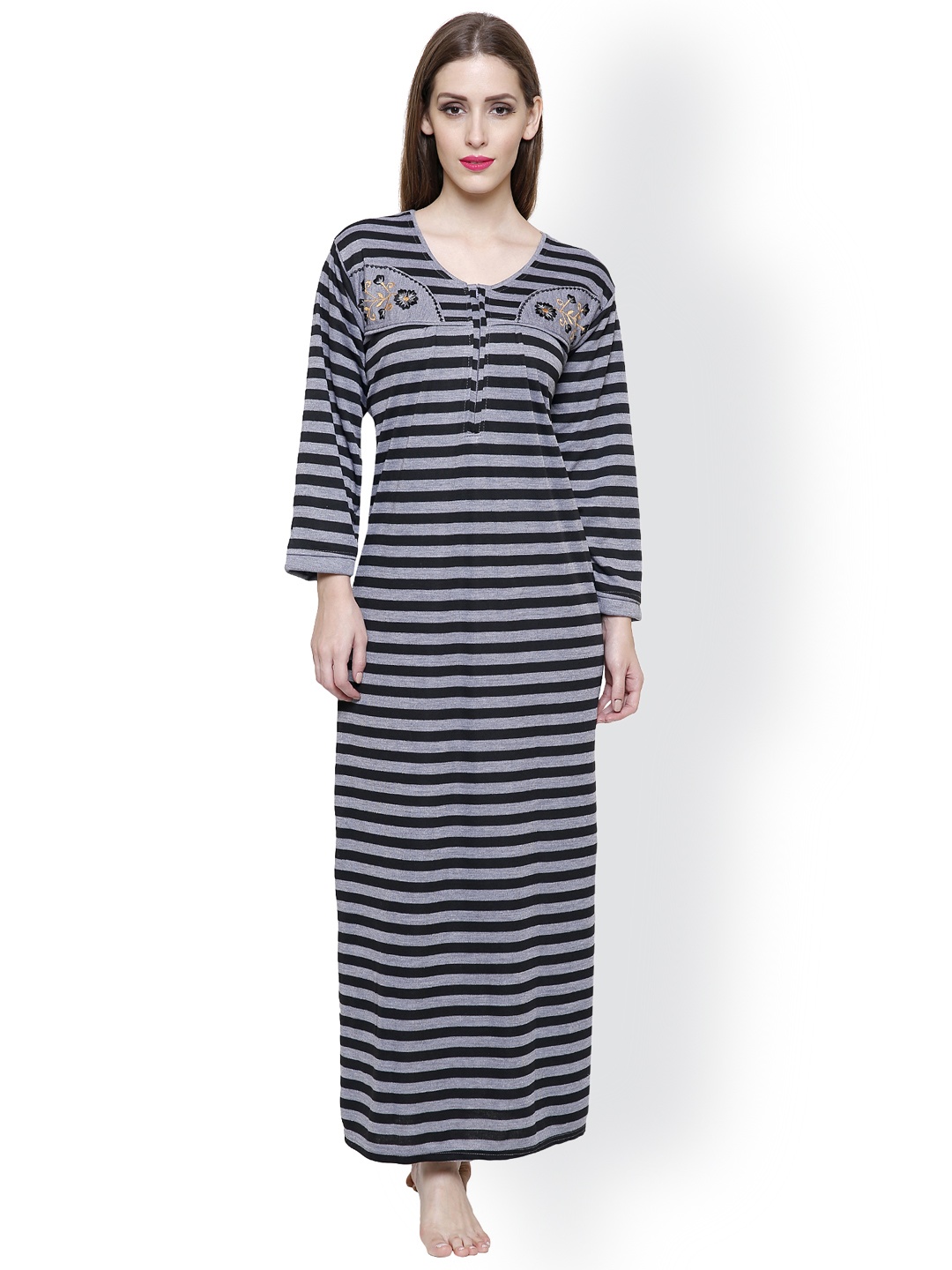 

Secret Wish Grey & Black Striped Nightdress