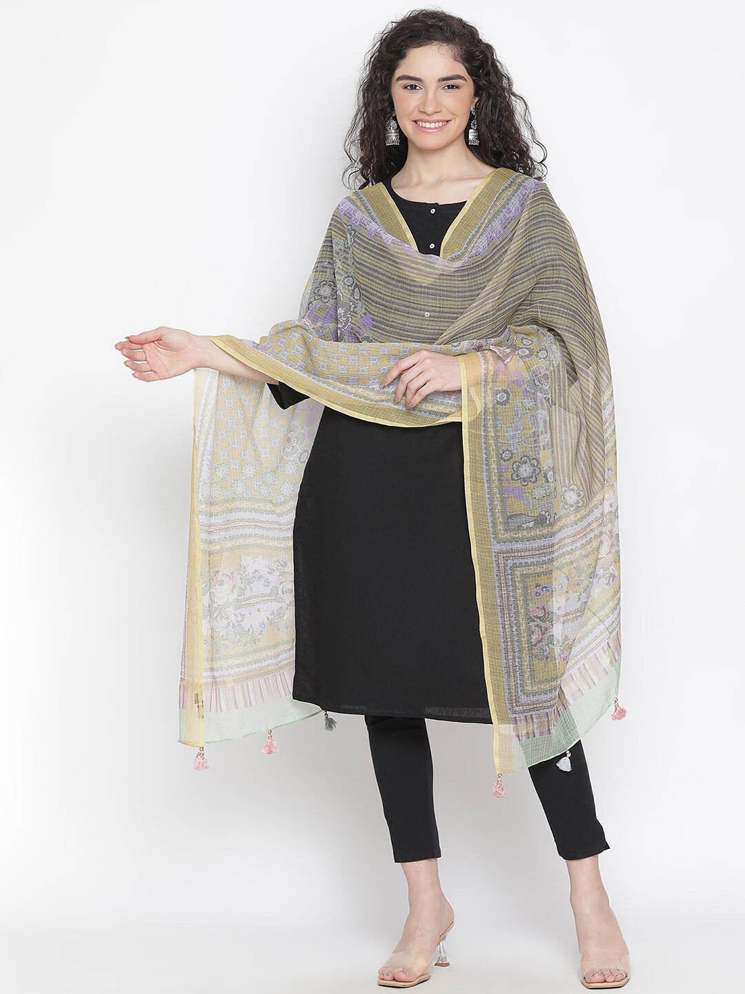 

SHINGORA Floral Printed Dupatta, Yellow