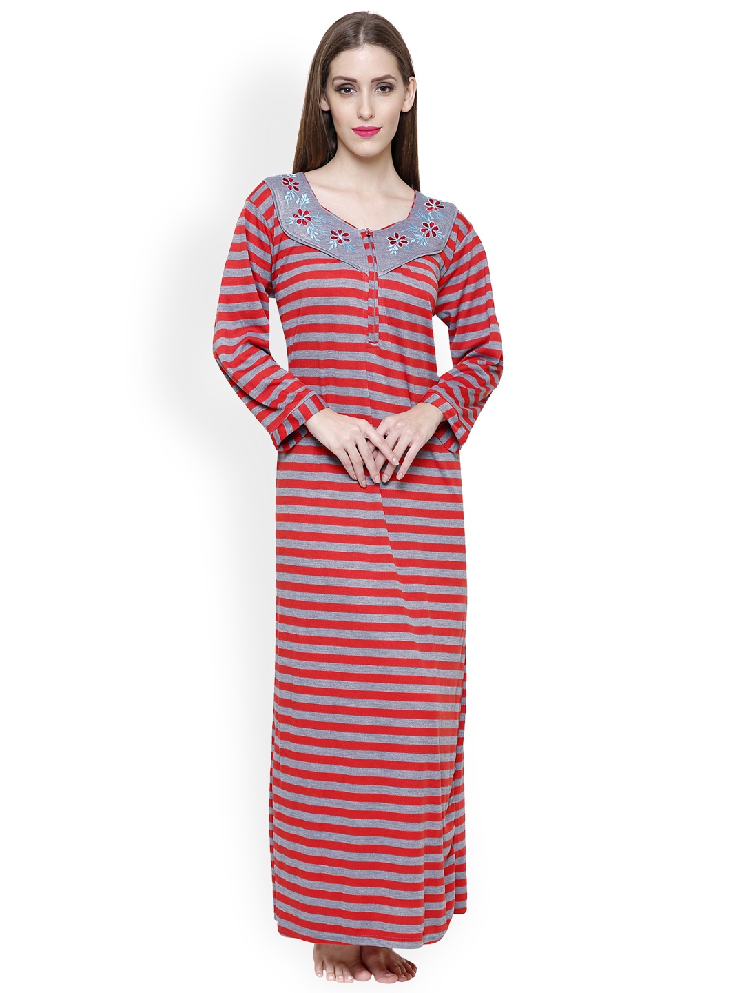 

Secret Wish Red & Grey Striped Nightdress NT-E88-436