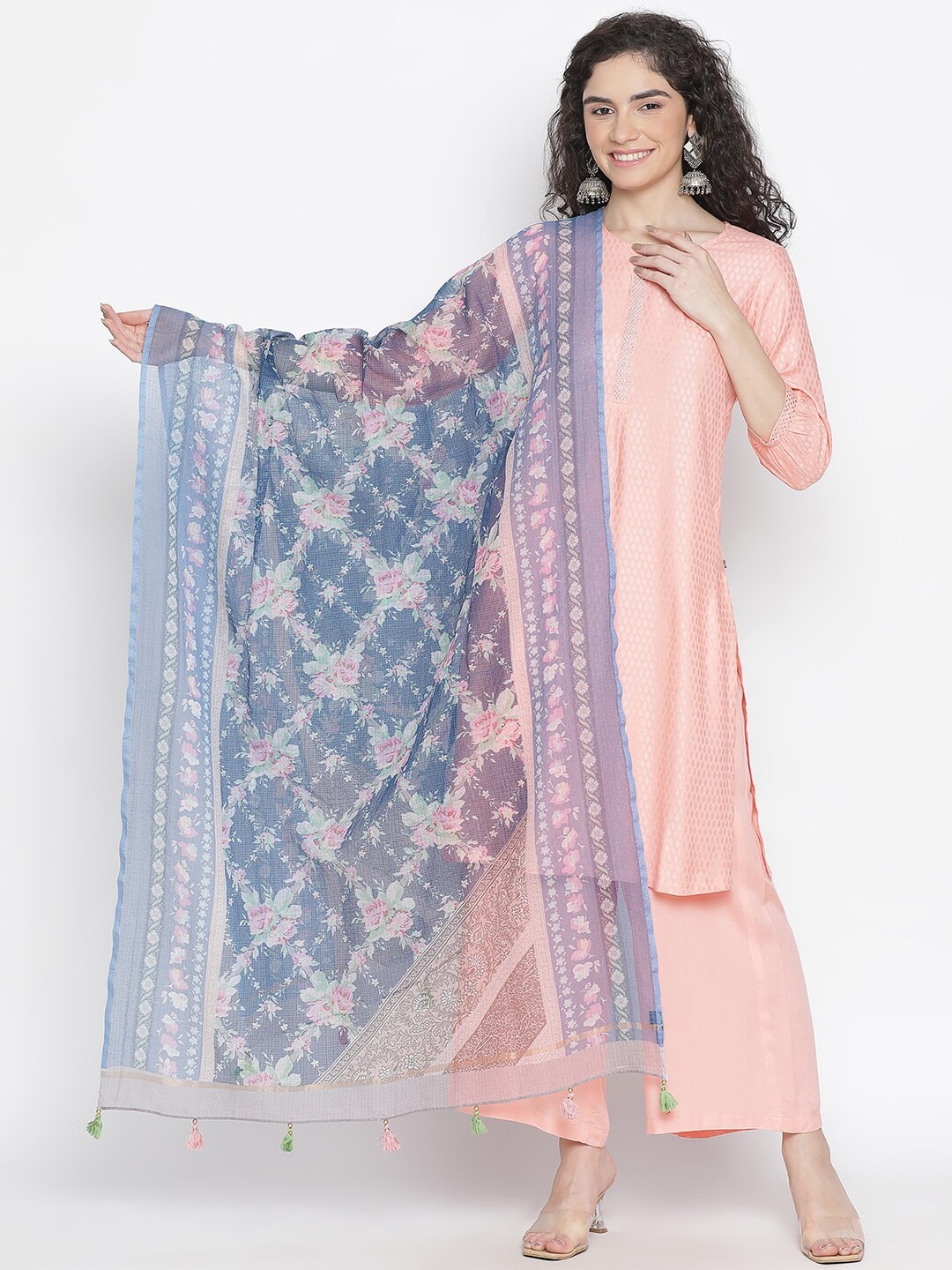 

SHINGORA Floral Printed Dupatta, Blue