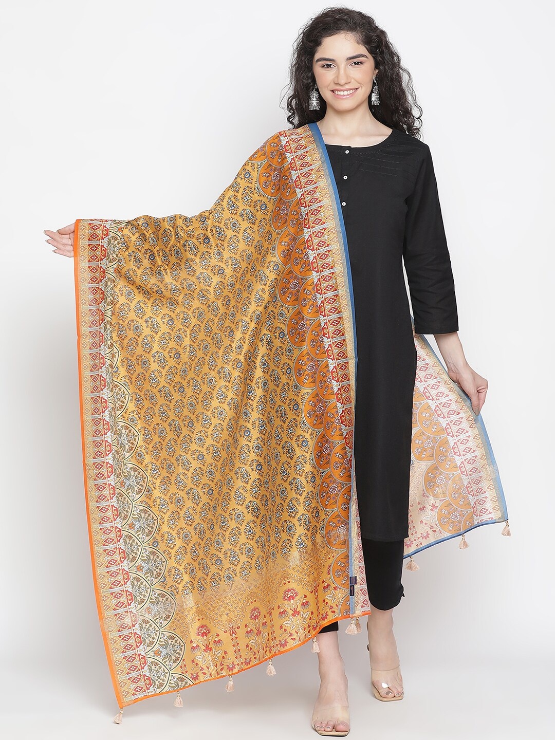 

SHINGORA Floral Printed Dupatta, Mustard