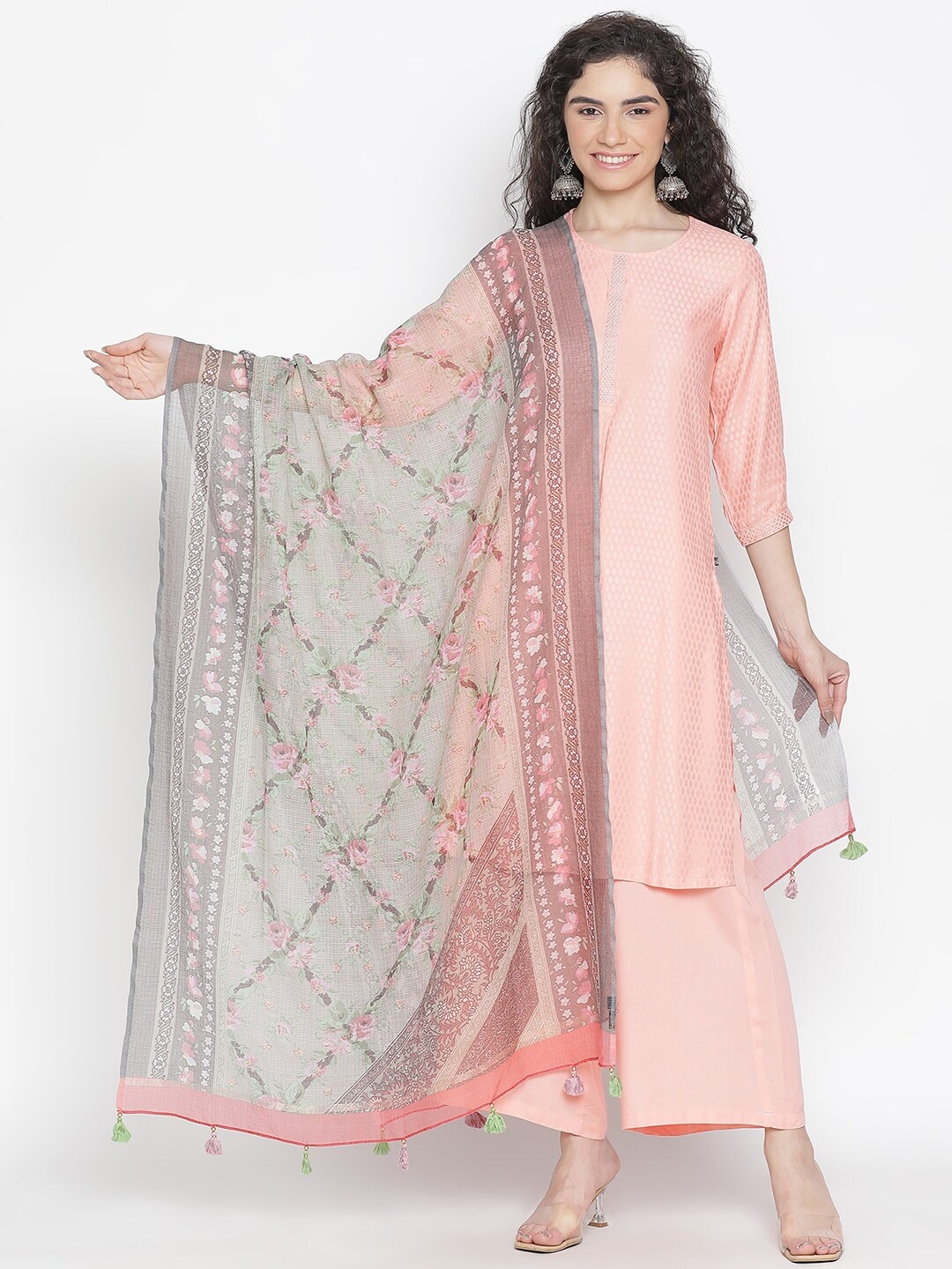 

SHINGORA Floral Printed Dupatta, Grey