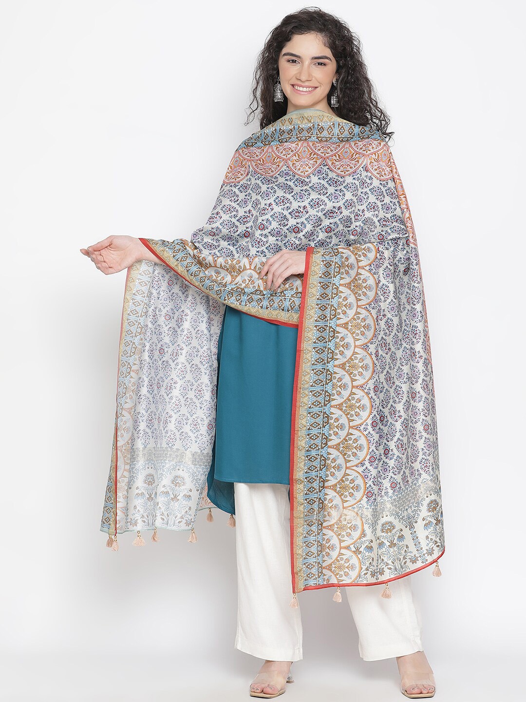 

SHINGORA Floral Printed Dupatta, Grey