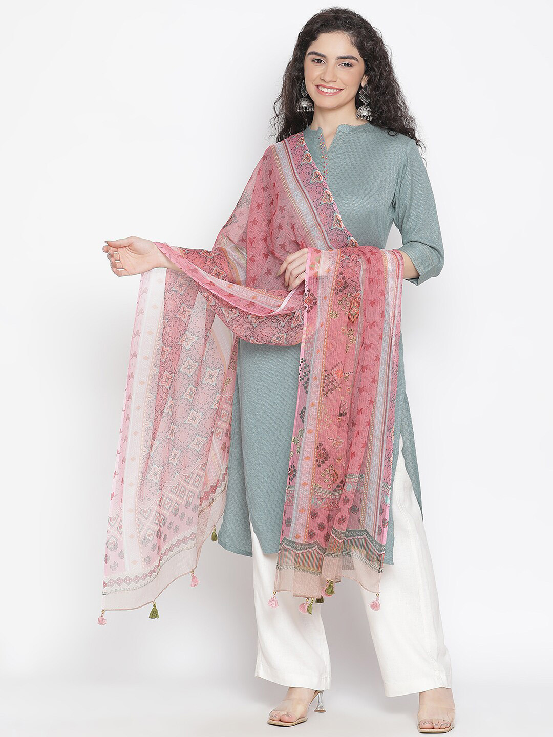 

SHINGORA Ethnic Motifs Printed Dupatta With Tasselled Border, Pink