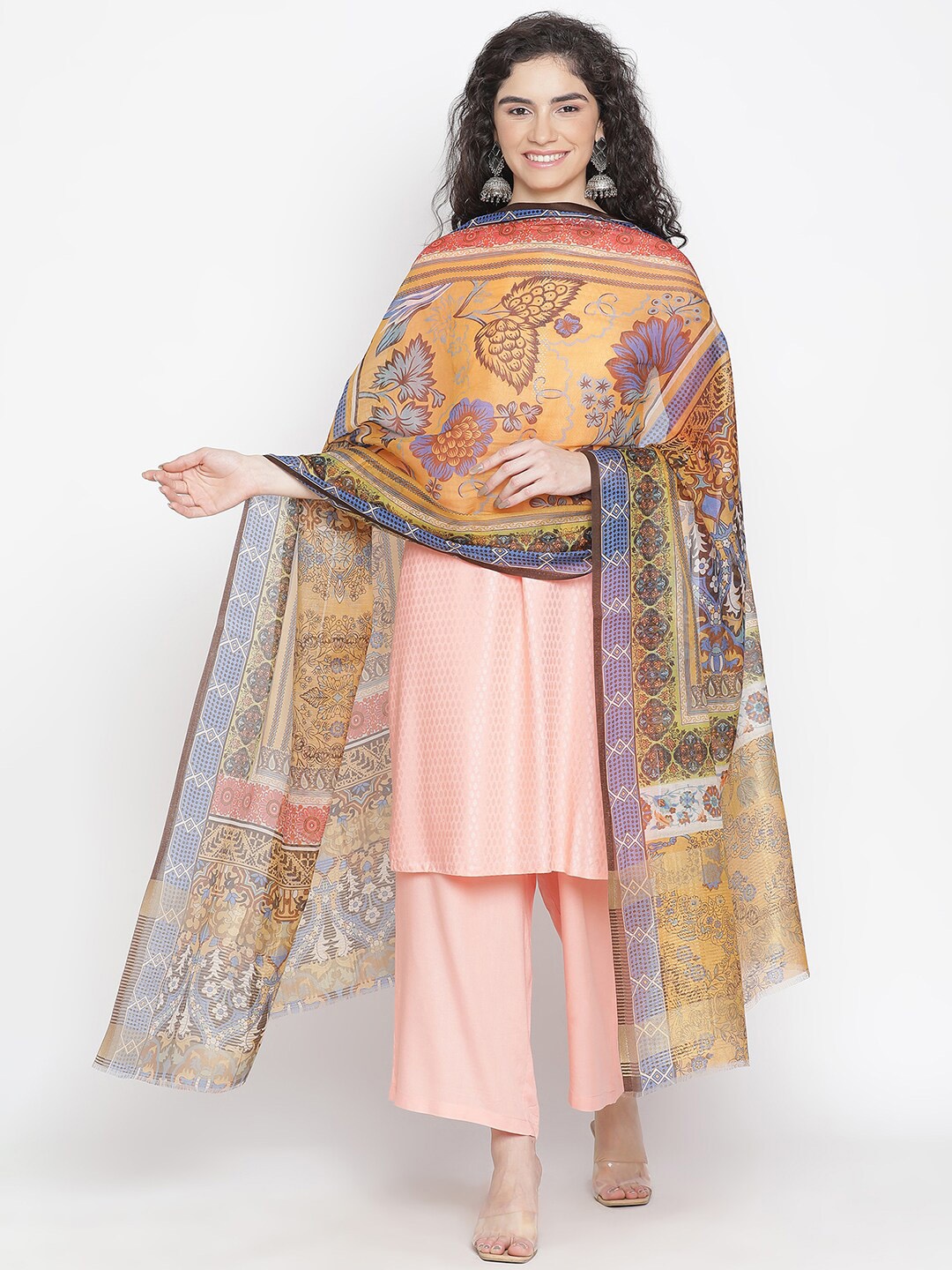 

SHINGORA Floral Printed Dupatta, Mustard