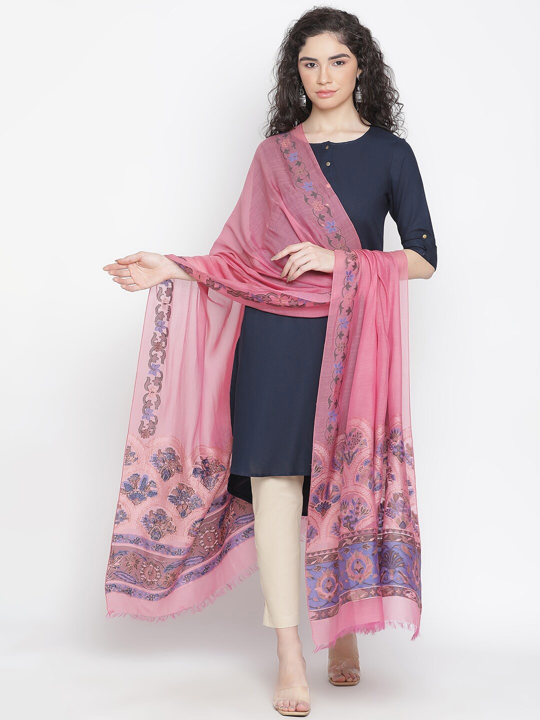 

SHINGORA Ethnic Motifs Woven Design Dupatta, Pink