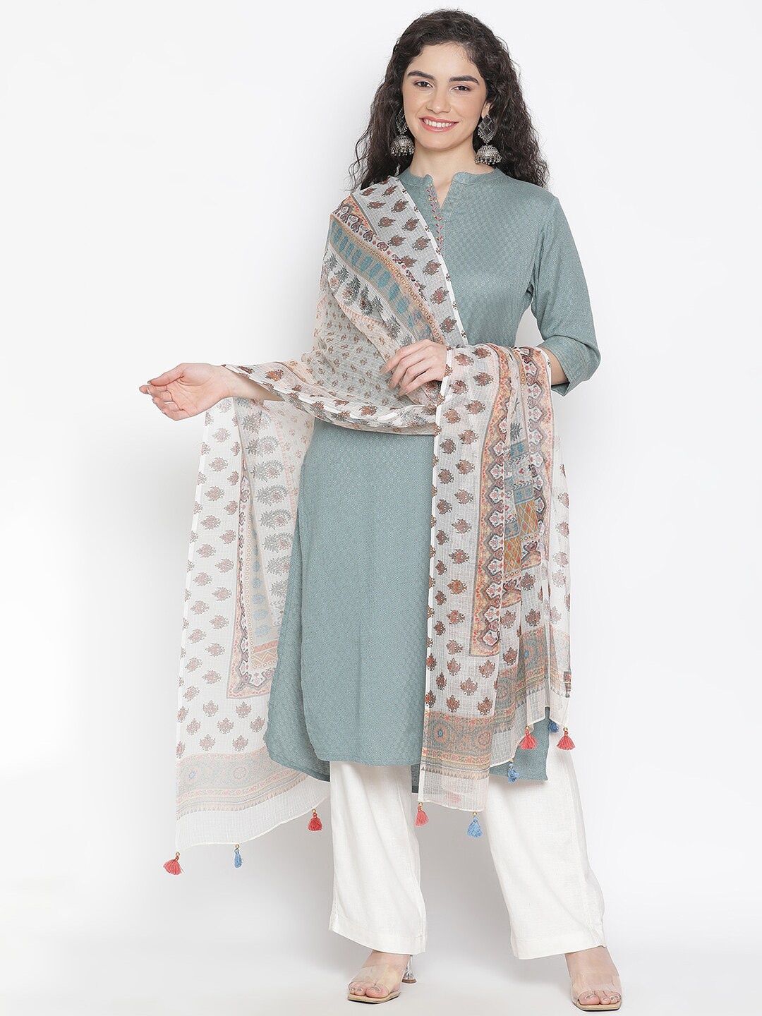 

SHINGORA Floral Printed Dupatta, Grey