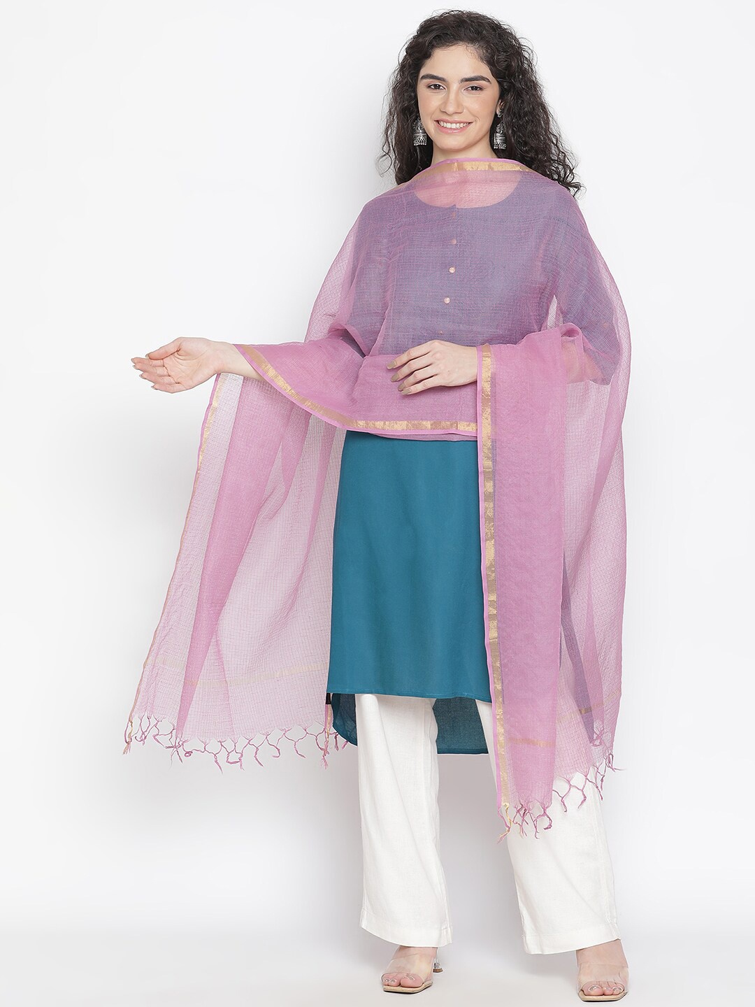 

SHINGORA Woven Design Dupatta with Zari, Pink