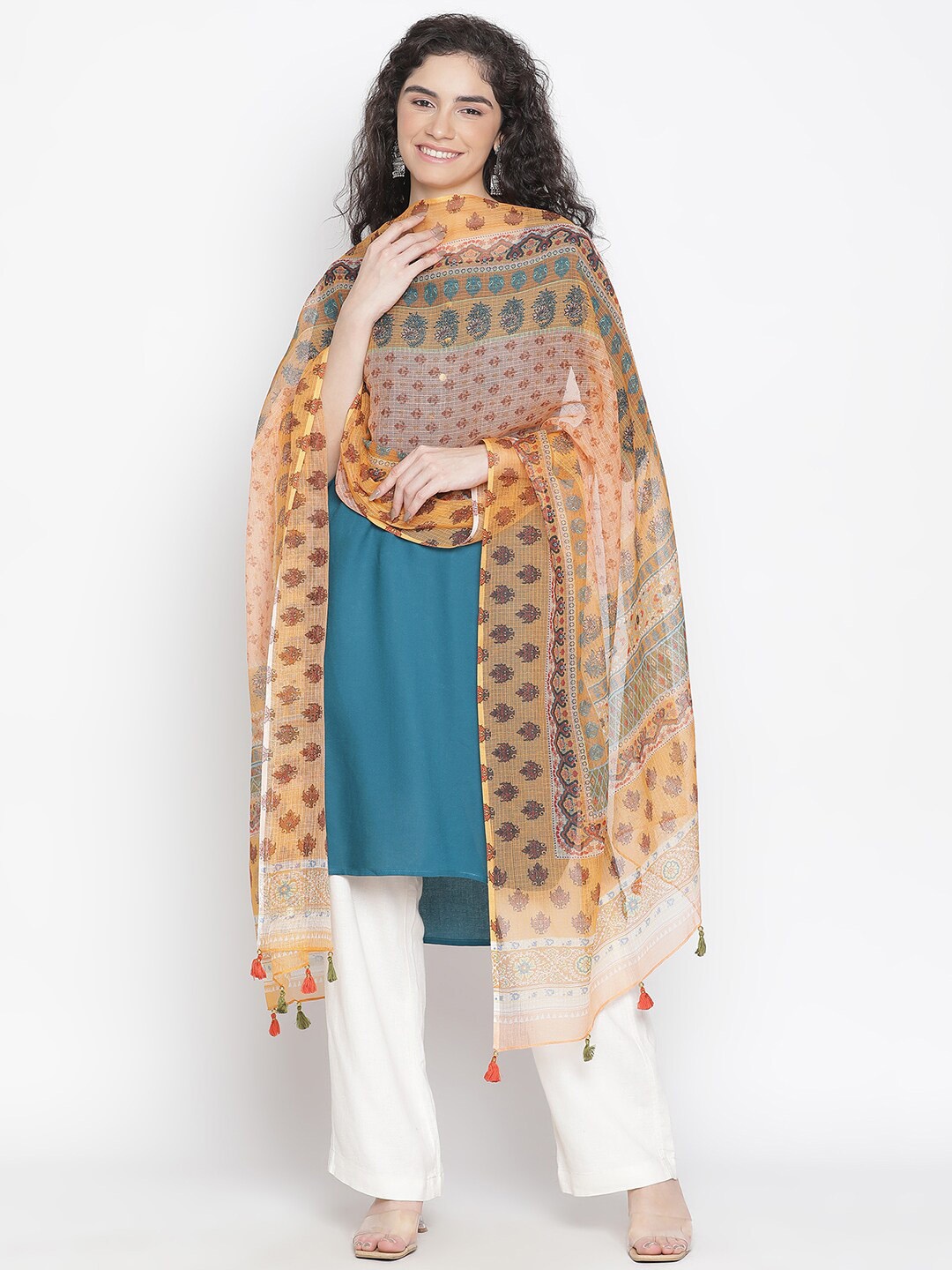 

SHINGORA Ethnic Motifs Printed Dupatta, Mustard