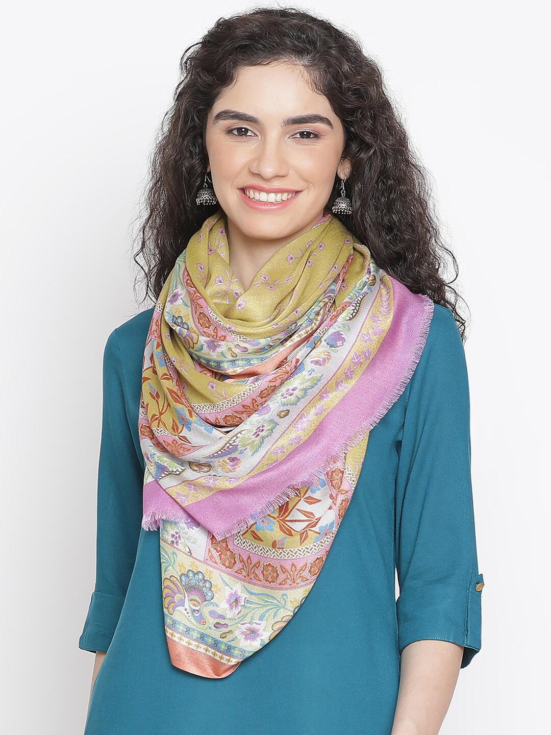 

SHINGORA Floral Printed Stole, Yellow