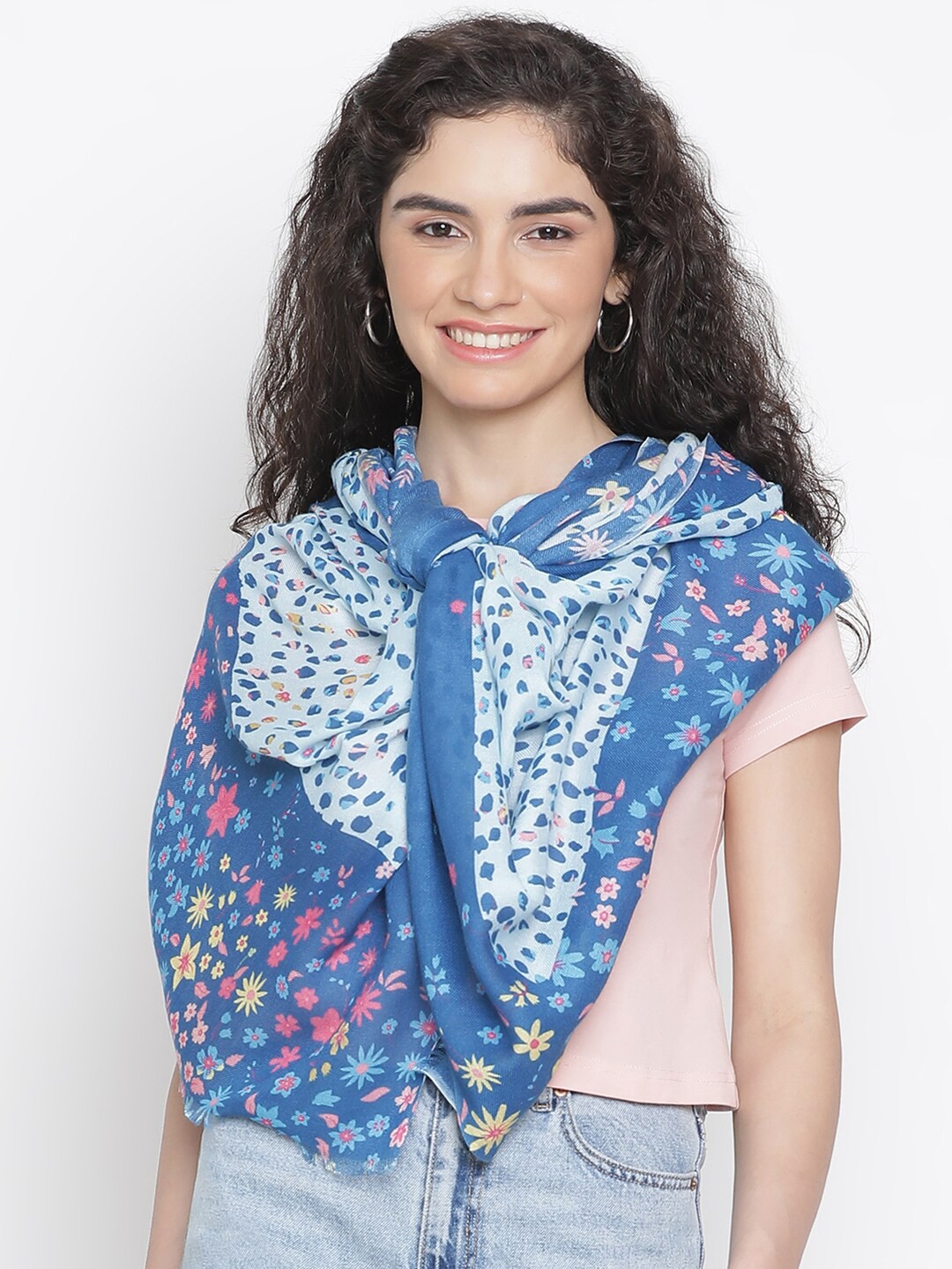 

SHINGORA Floral Printed Stole, Blue