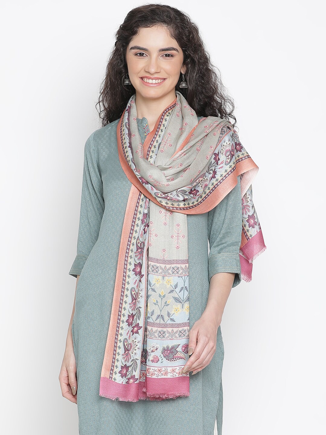 

SHINGORA Floral Printed Stole, Grey