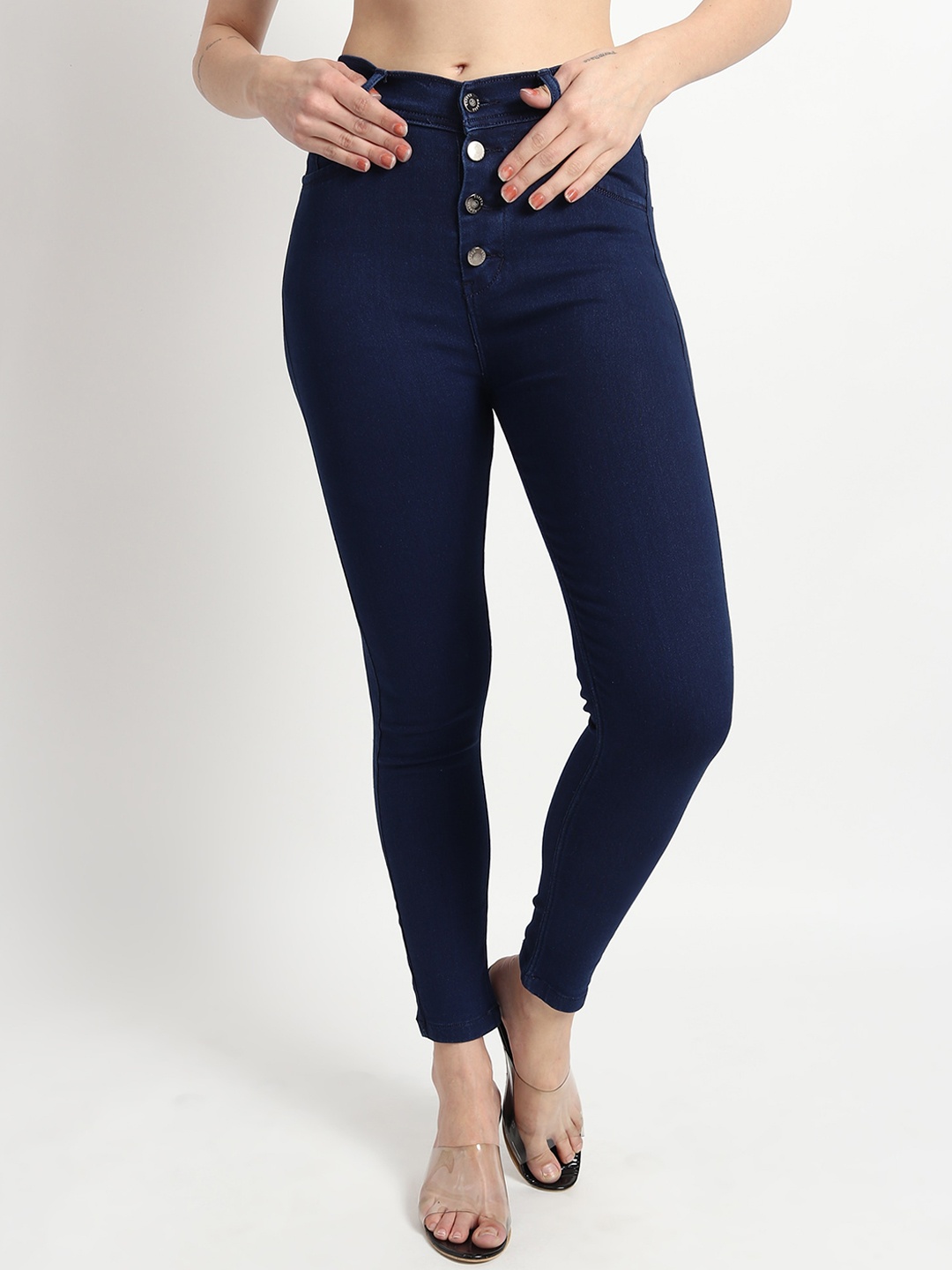 BAESD Women Jean Slim Fit High-Rise Stretchable Jeans, Navy blue