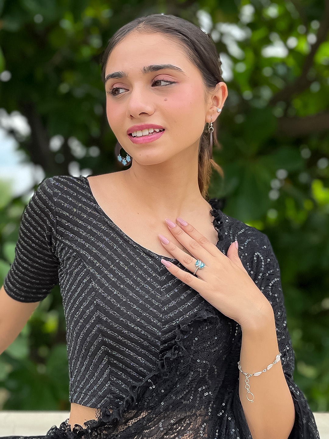 

Bindigasm's Advi Jacquard Zari Striped Stretchable Saree Blouse, Black