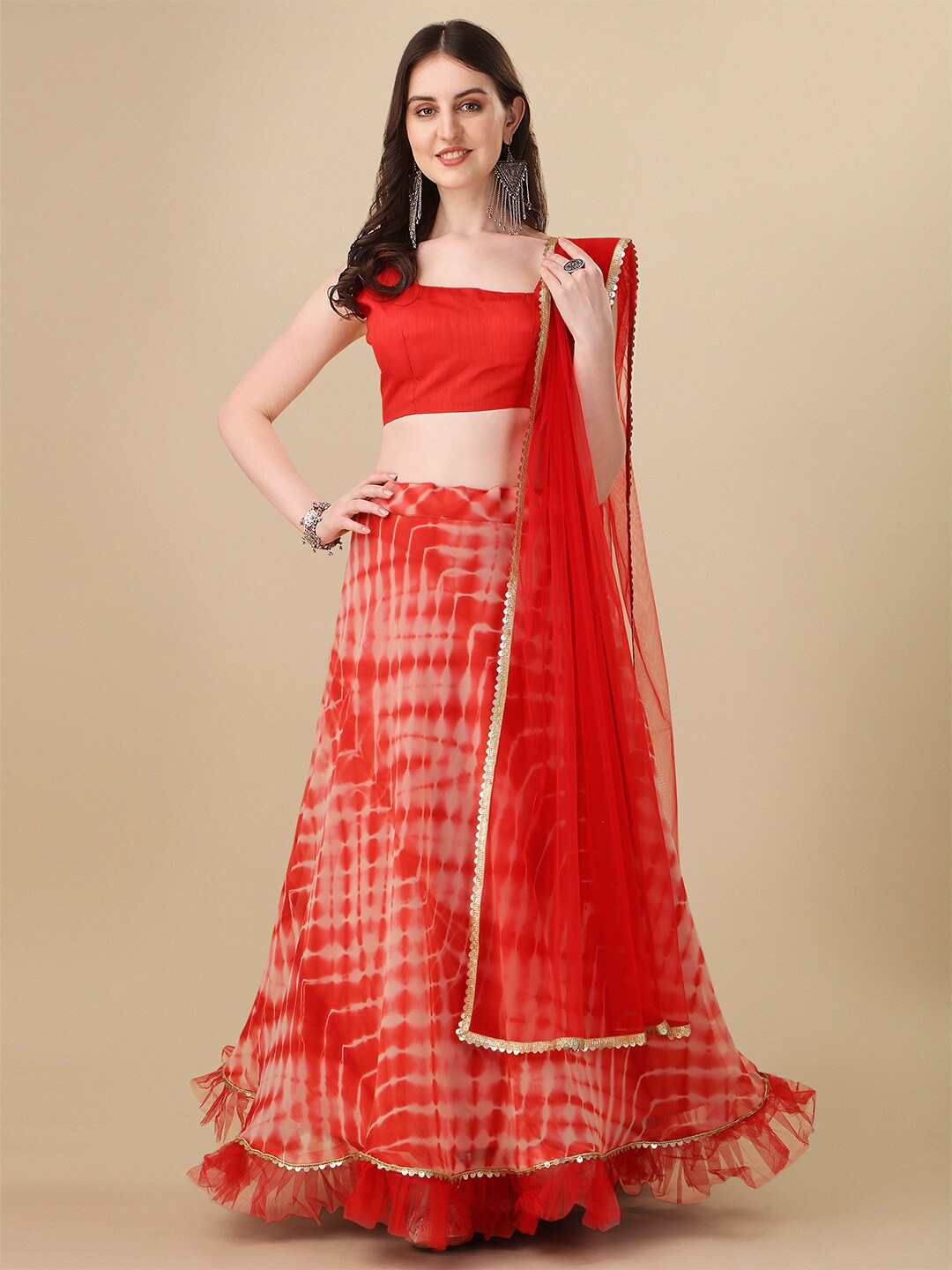 

Fab Viva Semi-Stitched Lehenga & Unstitched Blouse With Dupatta, Red