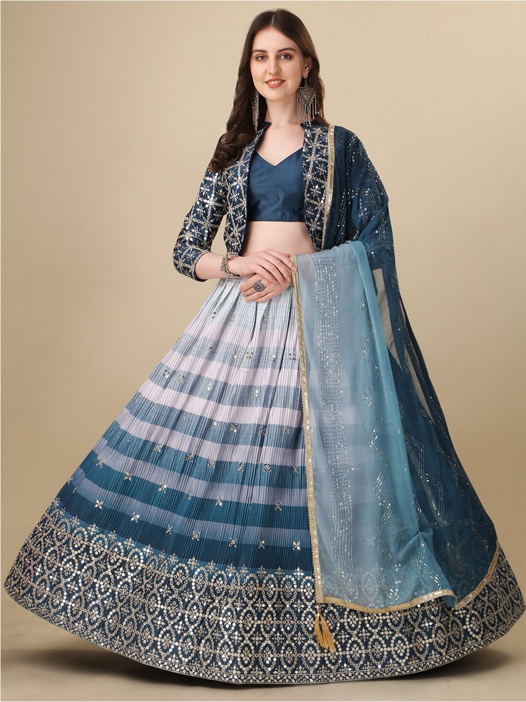 

Fab Viva Sequinned Semi-Stitched Lehenga & Unstitched Blouse With Dupatta, Grey