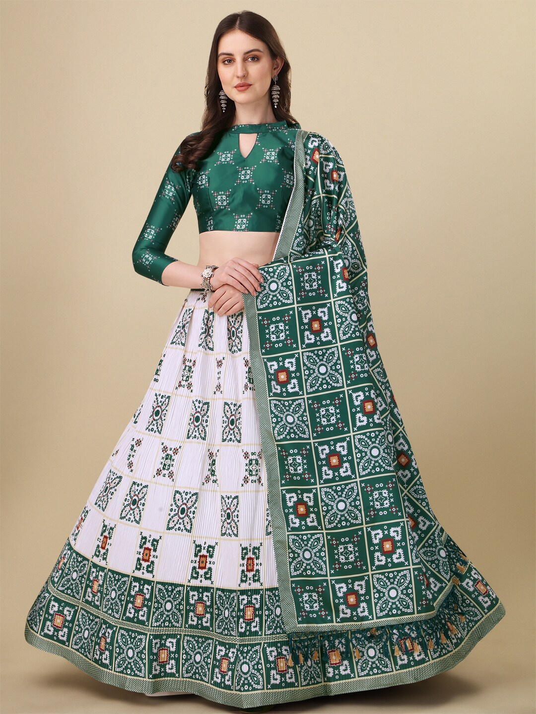 

Fab Viva Printed Semi-Stitched Lehenga & Unstitched Blouse With Dupatta, Green
