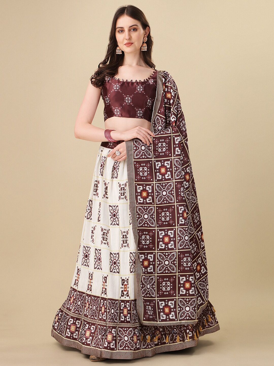 

Fab Viva Ethnic Motifs Printed Semi-Stitched Lehenga with Unstitched Blouse & Dupatta, Maroon