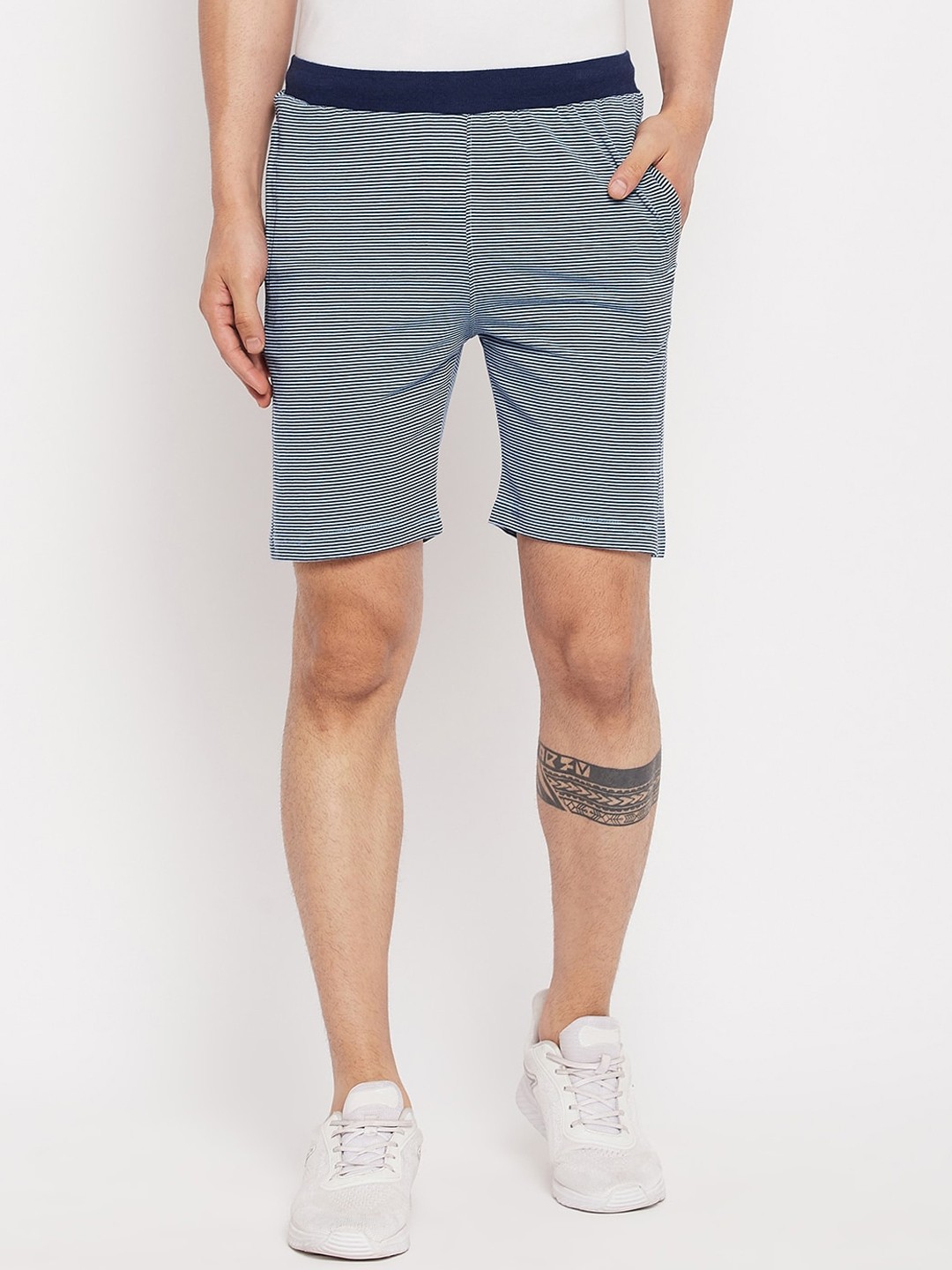 

Okane Men Striped Cotton Sports Shorts, Blue