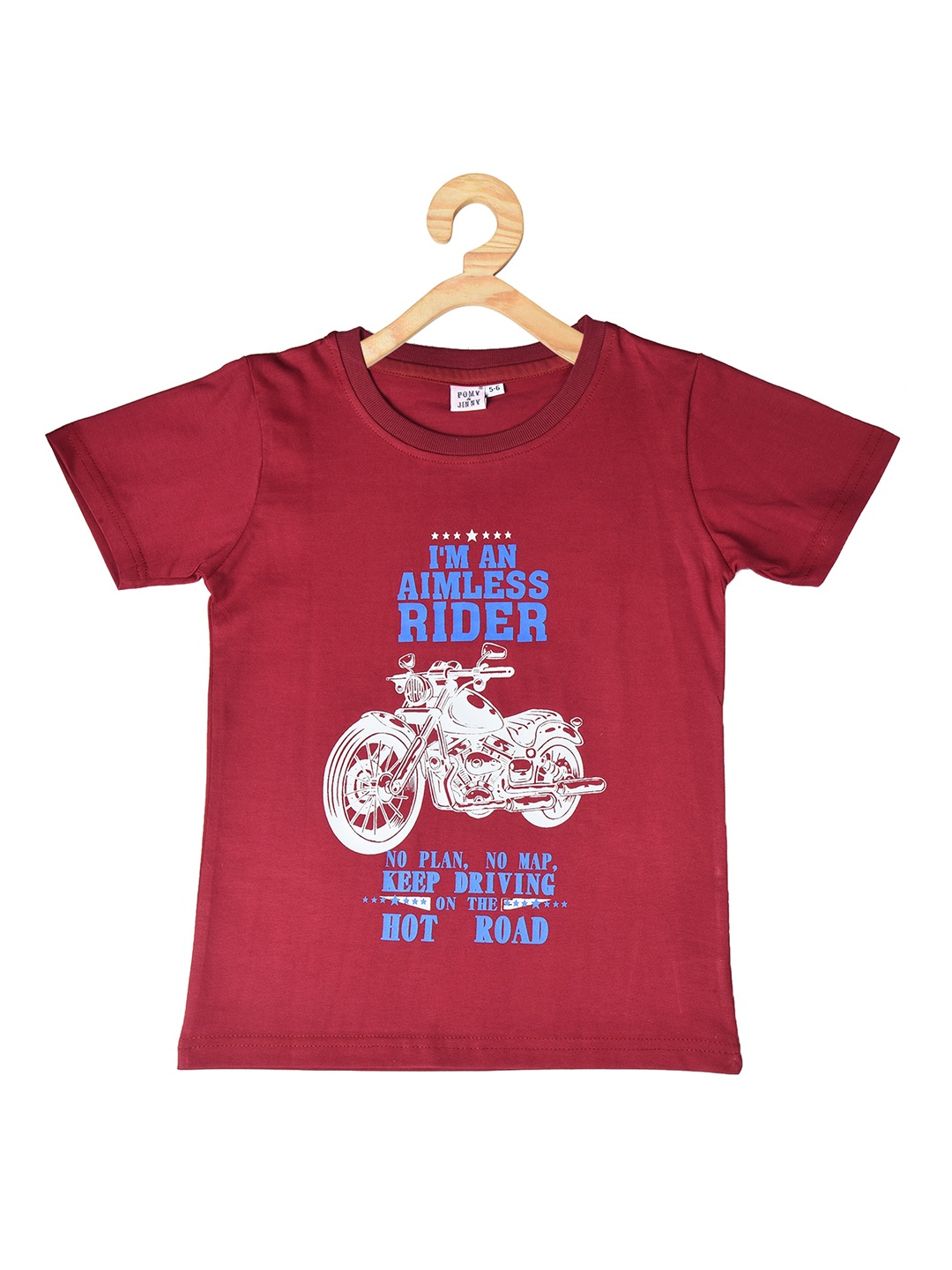 

POMY & JINNY Boys Typography Printed Cotton T-shirt, Maroon
