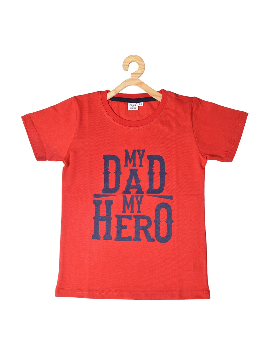 

POMY & JINNY Boys Typography Printed Cotton T-shirt, Red