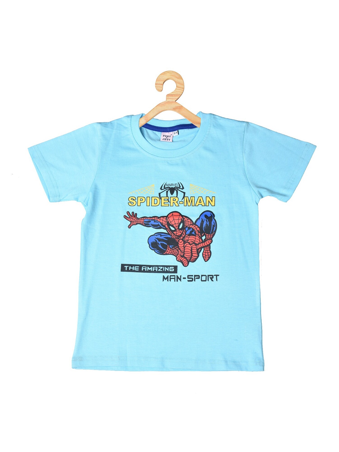 

POMY & JINNY Boys Spider Man Printed Cotton T-shirt, Turquoise blue
