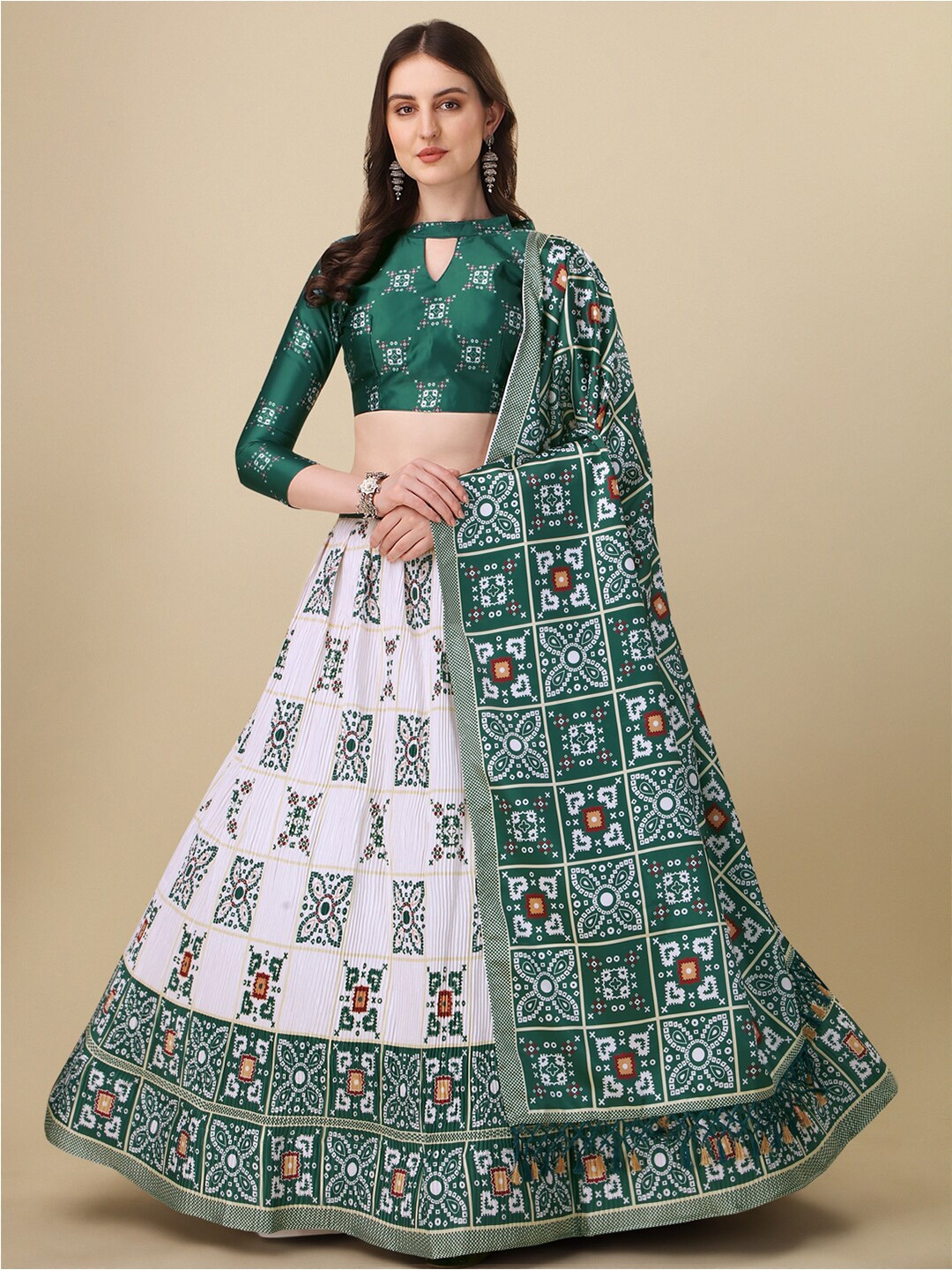 

Fab Dadu Printed Semi-Stitched Lehenga & Unstitched Blouse With Dupatta, Green