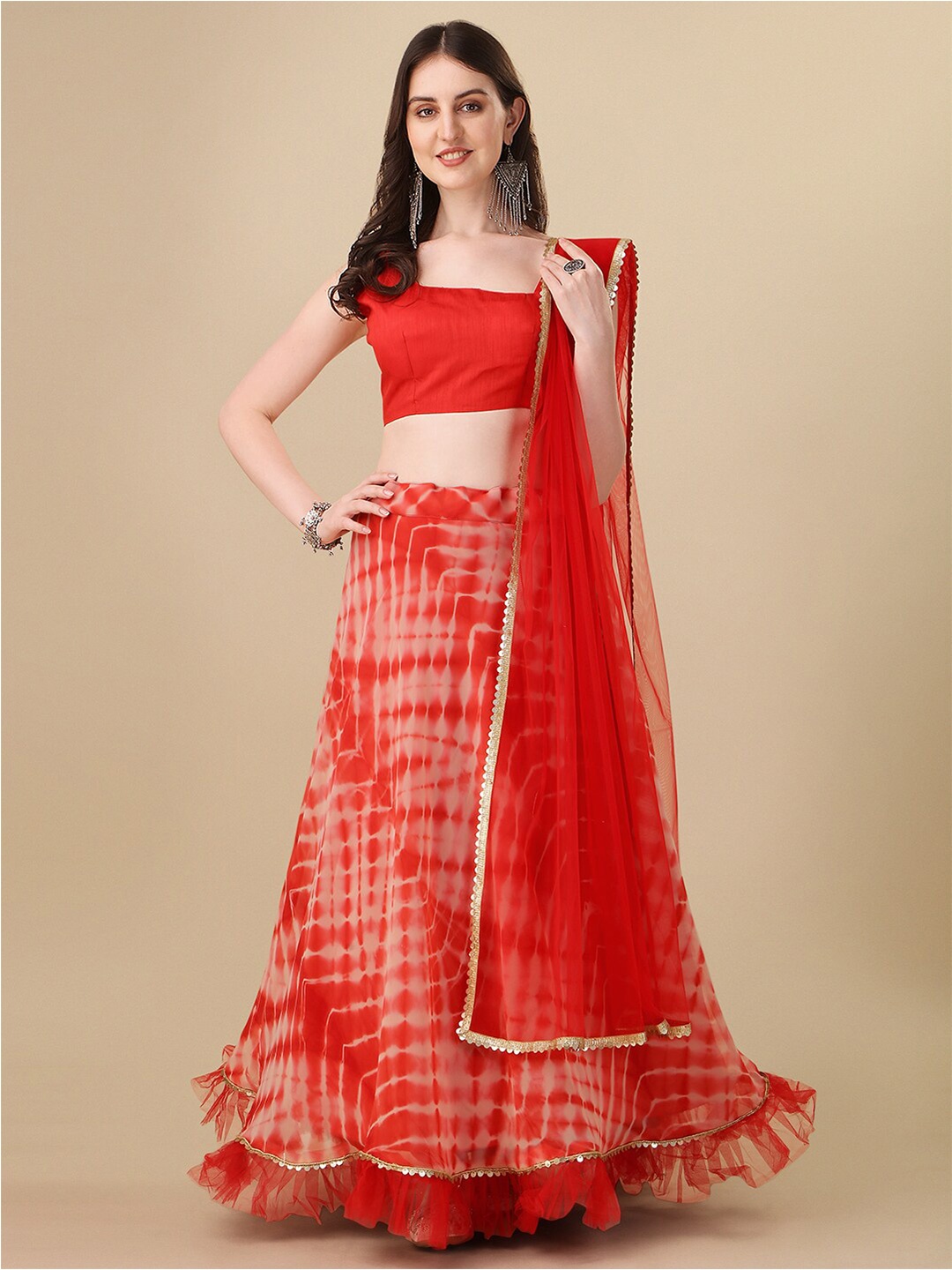 

Fab Dadu Semi-Stitched Lehenga & Unstitched Blouse With Dupatta, Red