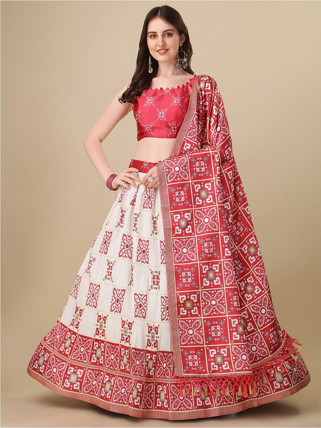 

Fab Dadu Printed Semi-Stitched Lehenga & Unstitched Blouse With Dupatta, Pink