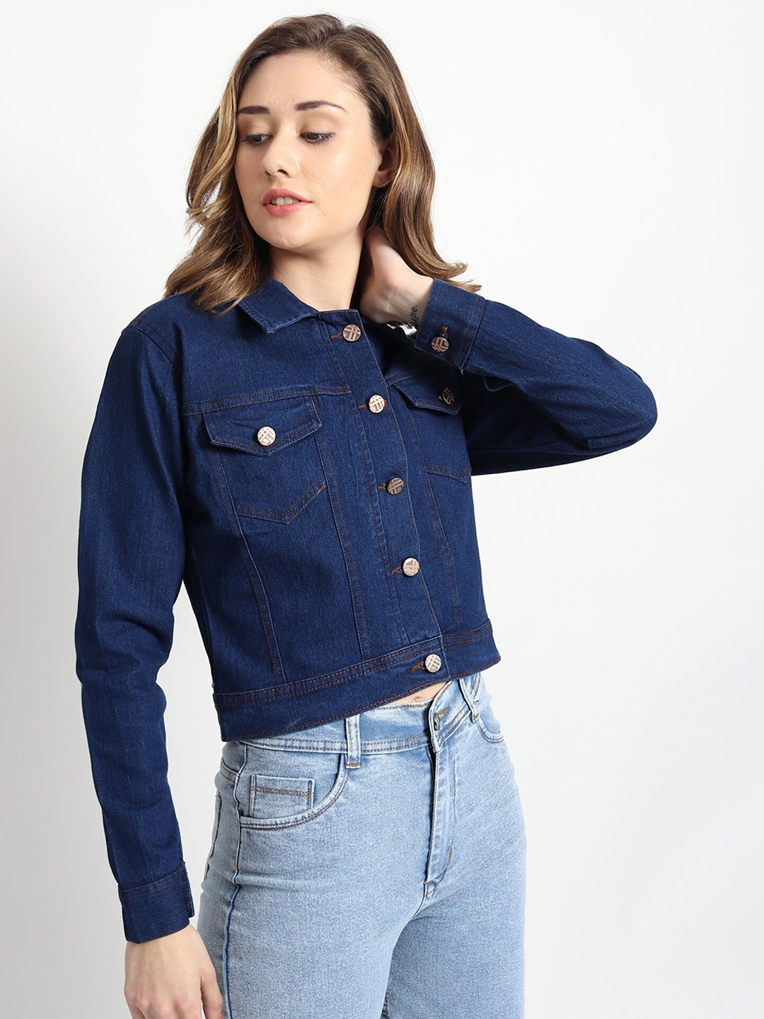 

BAESD Lightweight Crop Denim Jacket, Navy blue