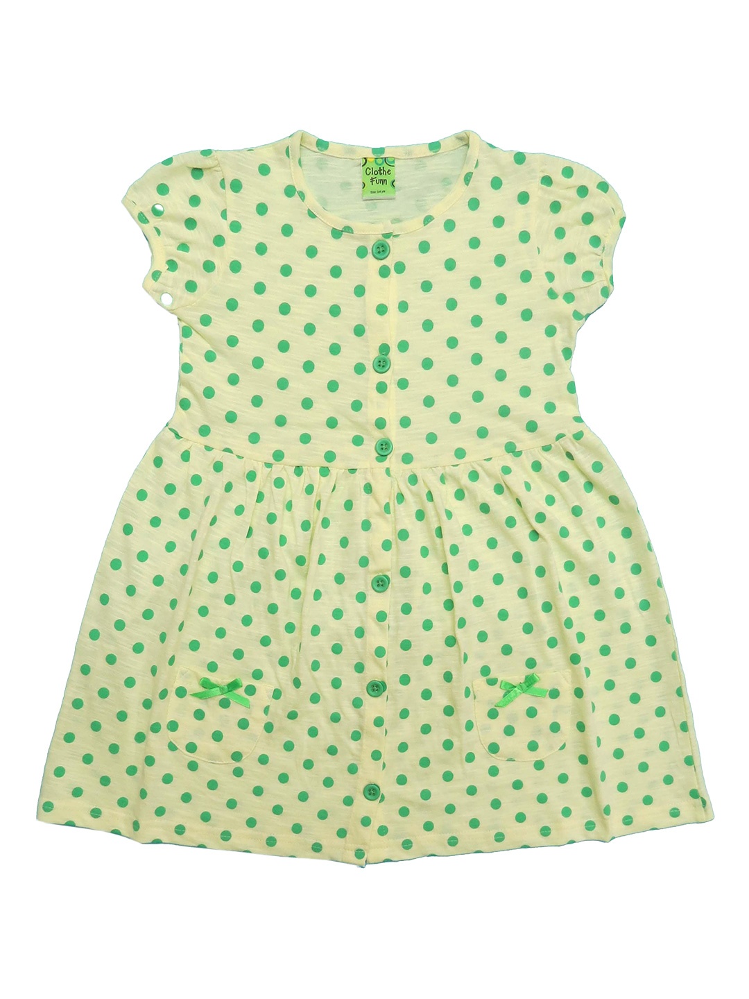 

Clothe Funn Girls Polka Dot Printed Cotton A-Line Dress, Lime green