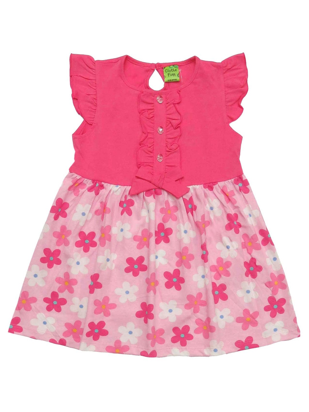 

Clothe Funn Girls Floral Print Flutter Sleeve A-Line Dress, Pink