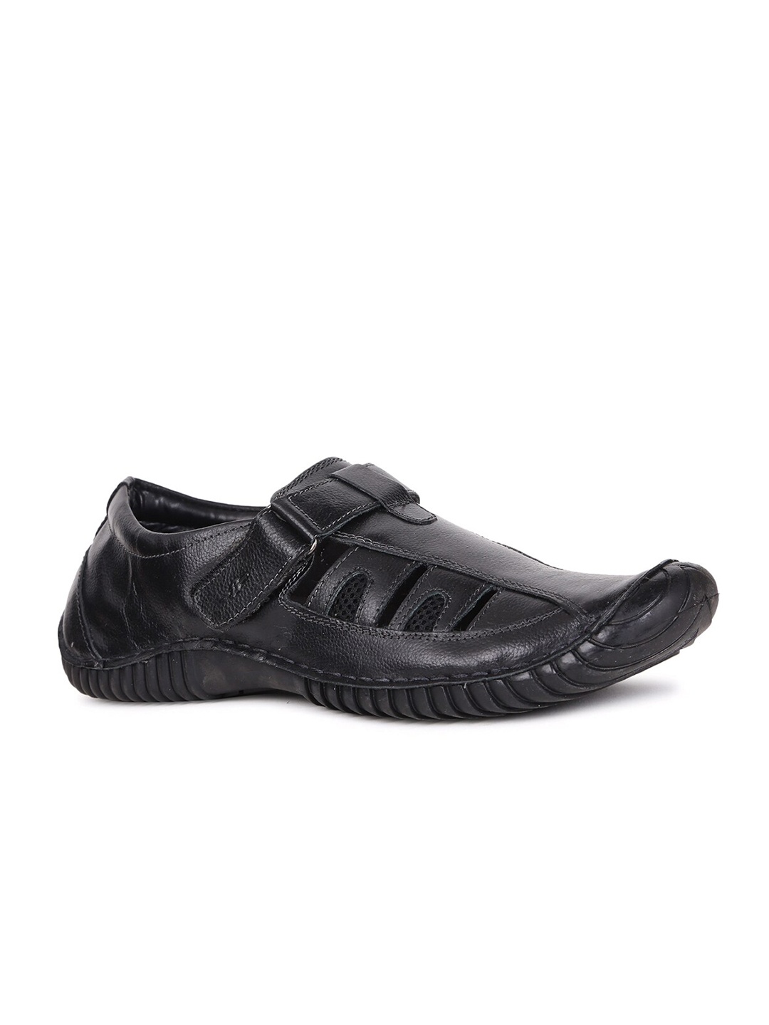 

Bata Men Textured Leather Shoe-Style Sandals, Black