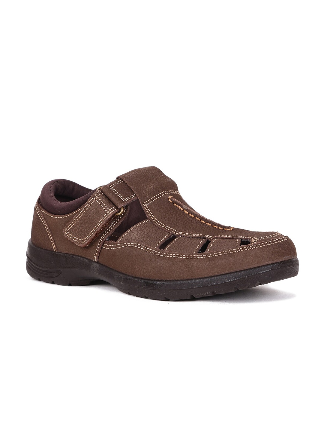 

Bata Men Textured Leather Shoe-Style Sandals, Brown