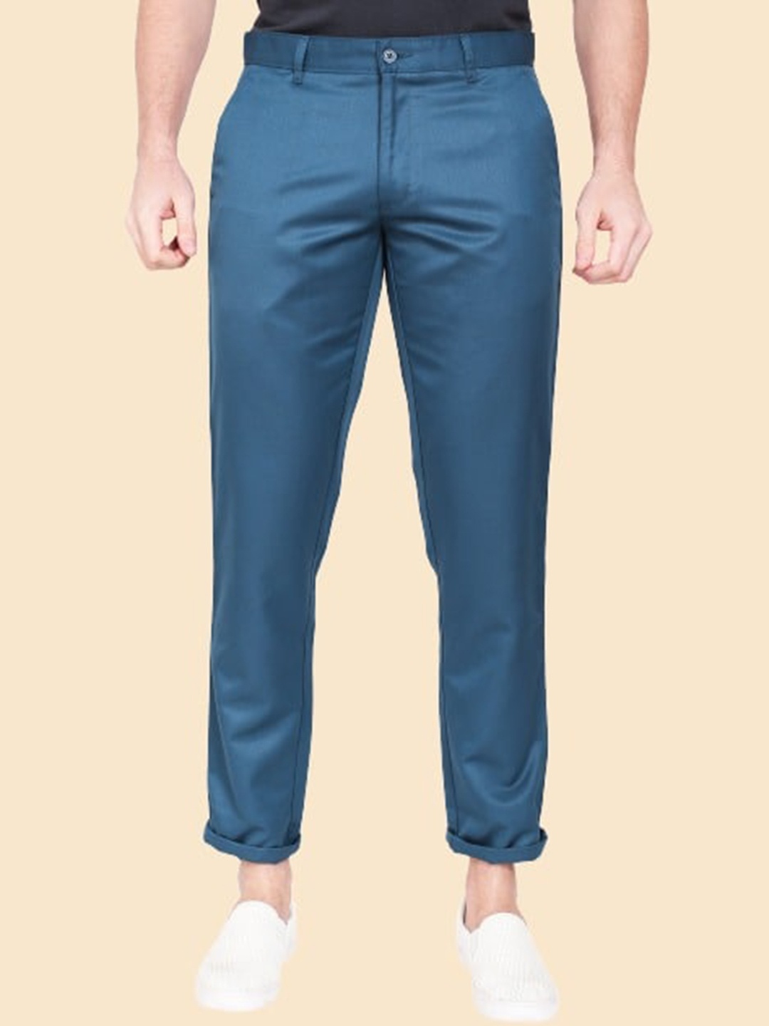 

AD & AV Men Mid-Rise Easy Wash Chinos Trousers, Teal