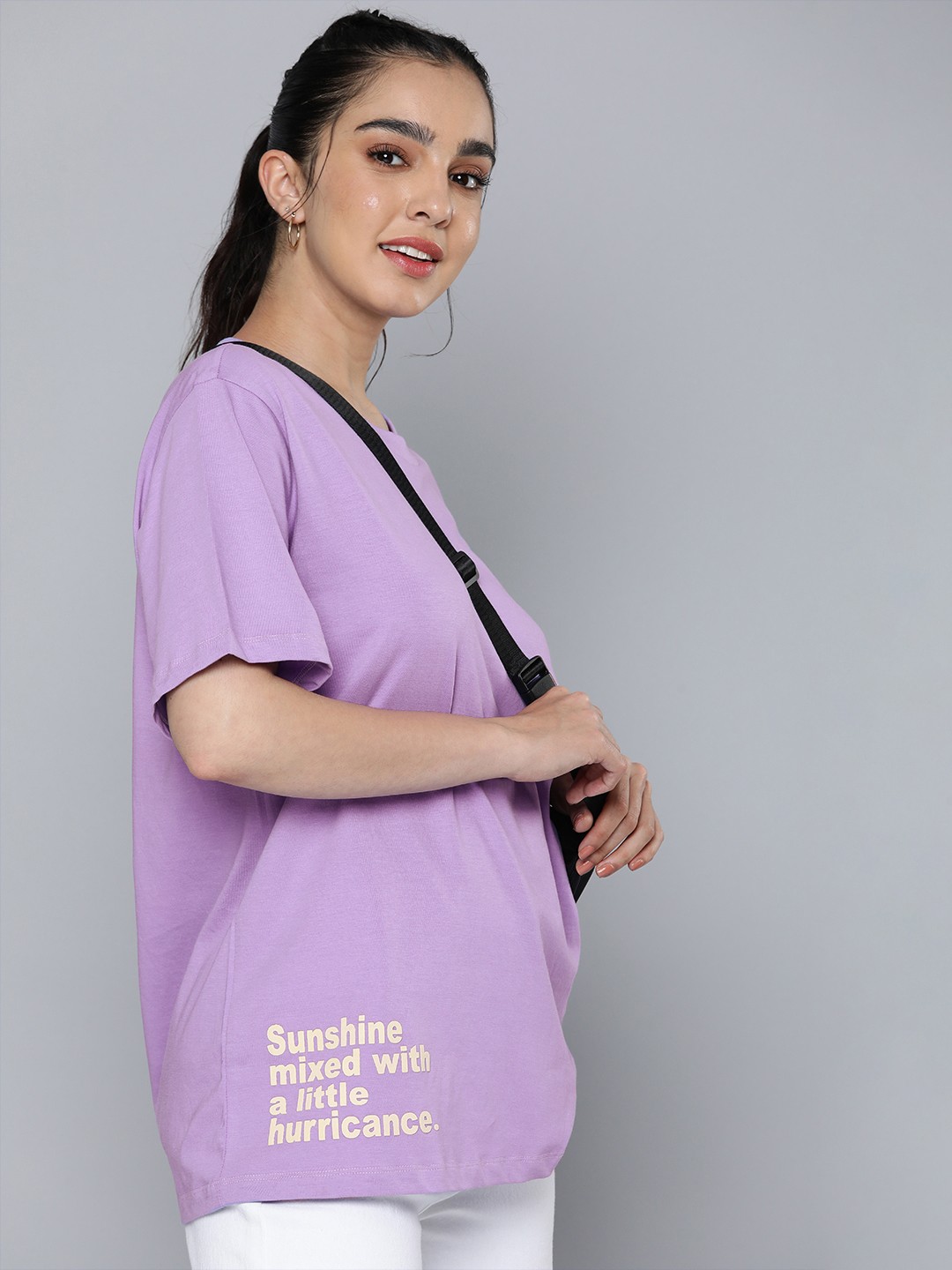 

HERE&NOW Typography Printed Longline Pure Cotton T-shirt, Lavender