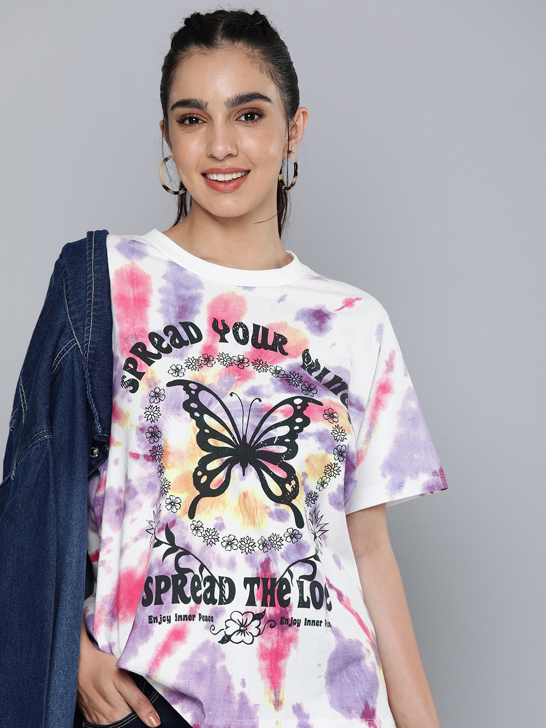 

HERE&NOW Typography Printed Drop-Shoulder Sleeves Pure Cotton T-shirt, Off white