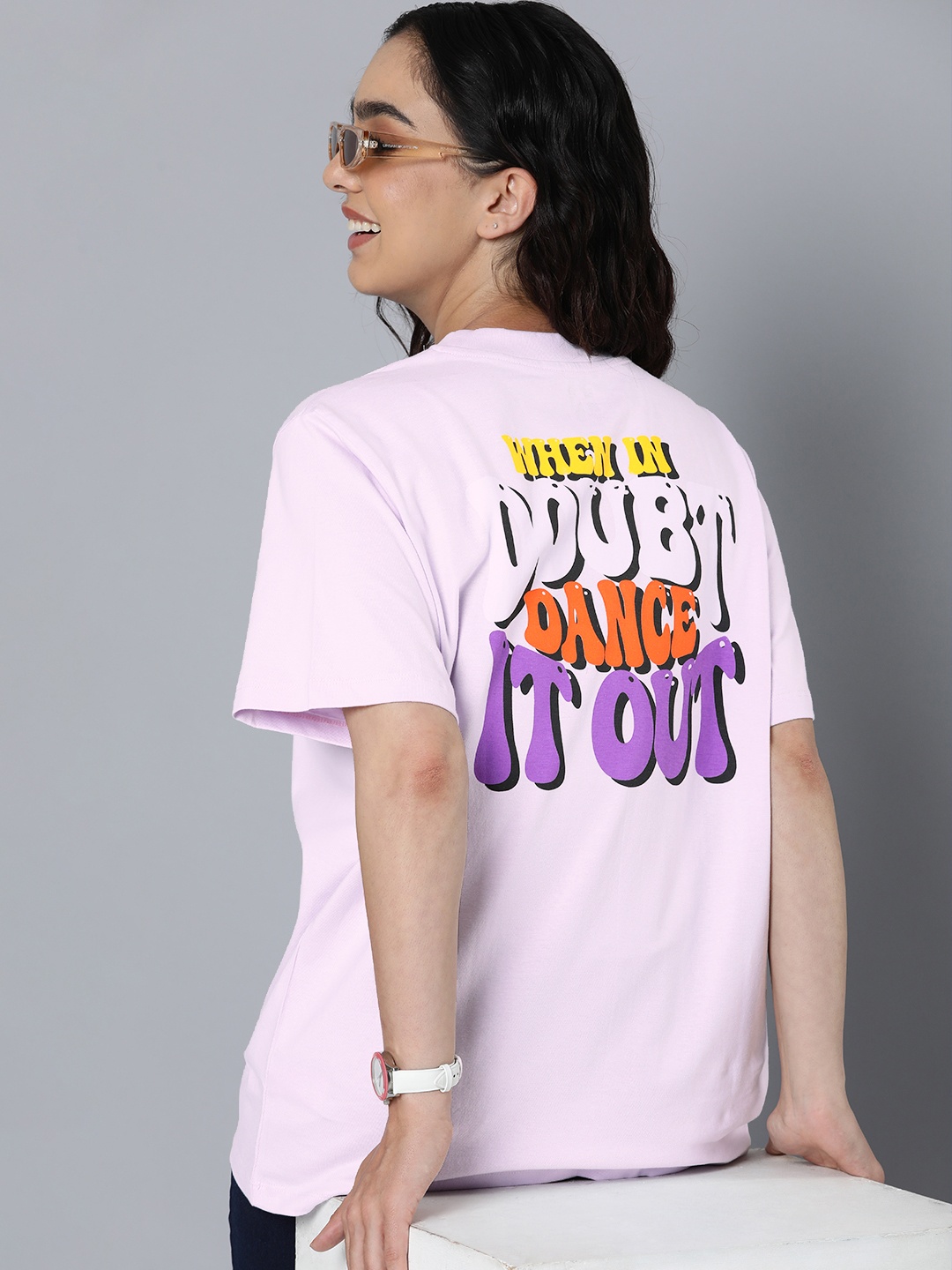 

HERE&NOW Typography Printed Longline Pure Cotton T-shirt, Lavender