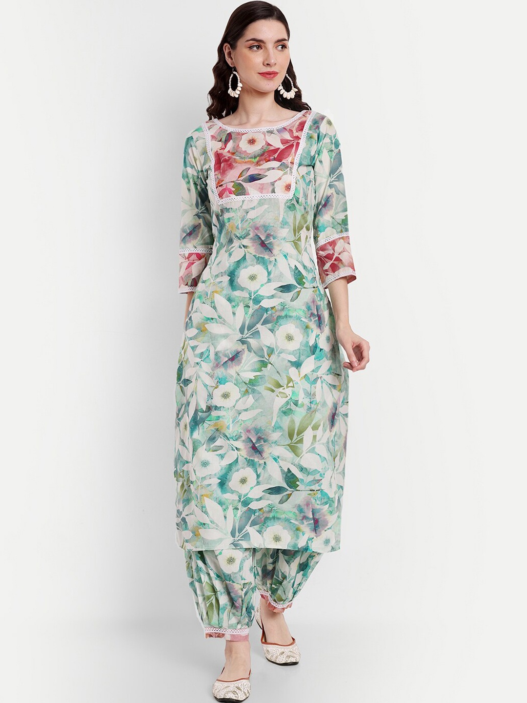 

ISAM Floral Printed Regular Pure Cotton Kurta With Salwar, Green