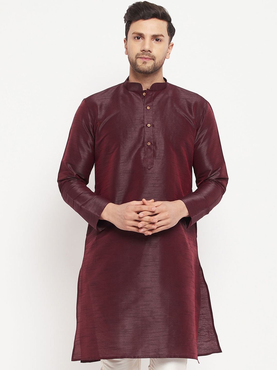 

VASTRAMAY Mandarin Collar Straight Kurta, Burgundy