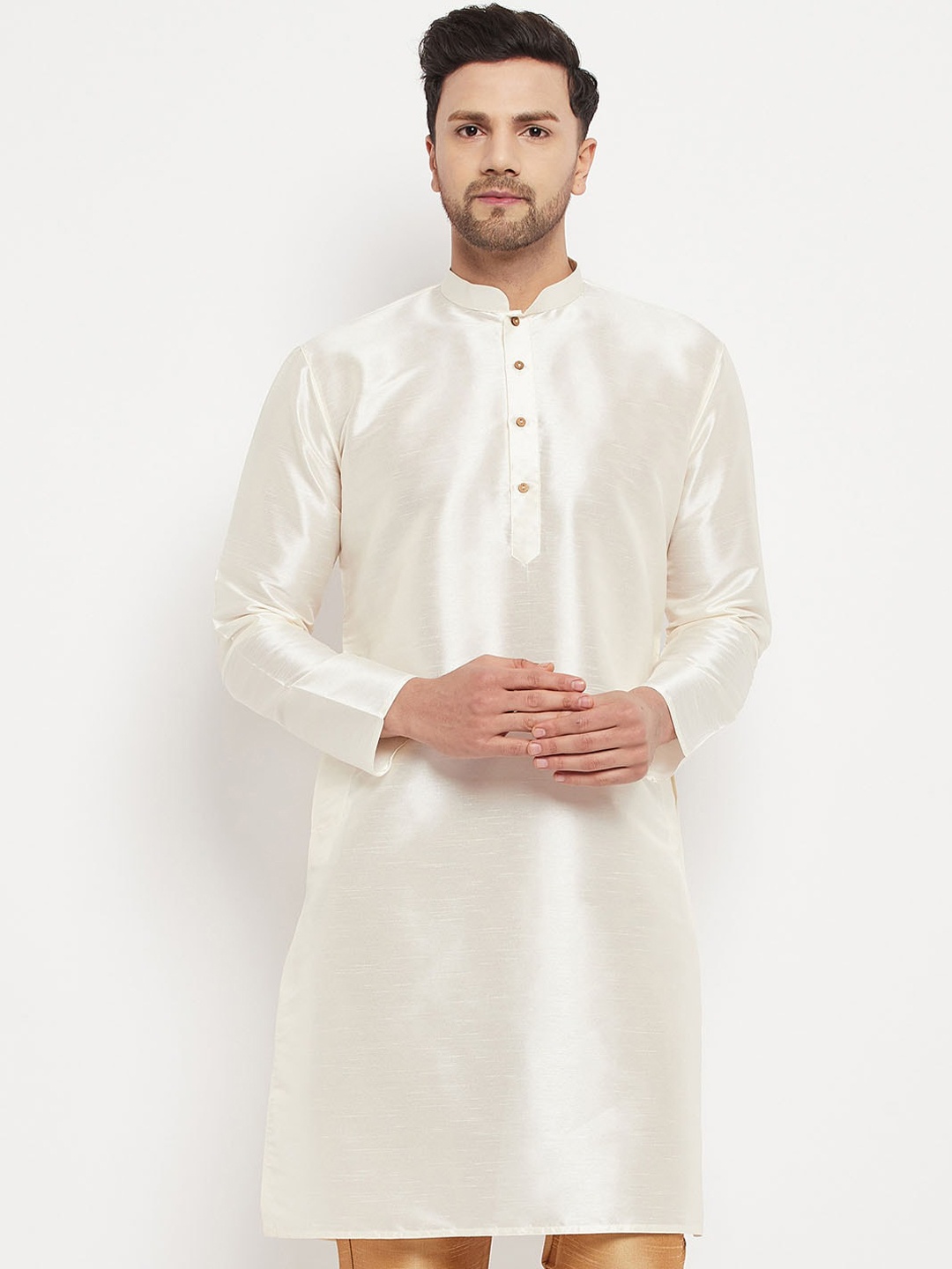 

VASTRAMAY Mandarin Collar Straight Kurta, Off white