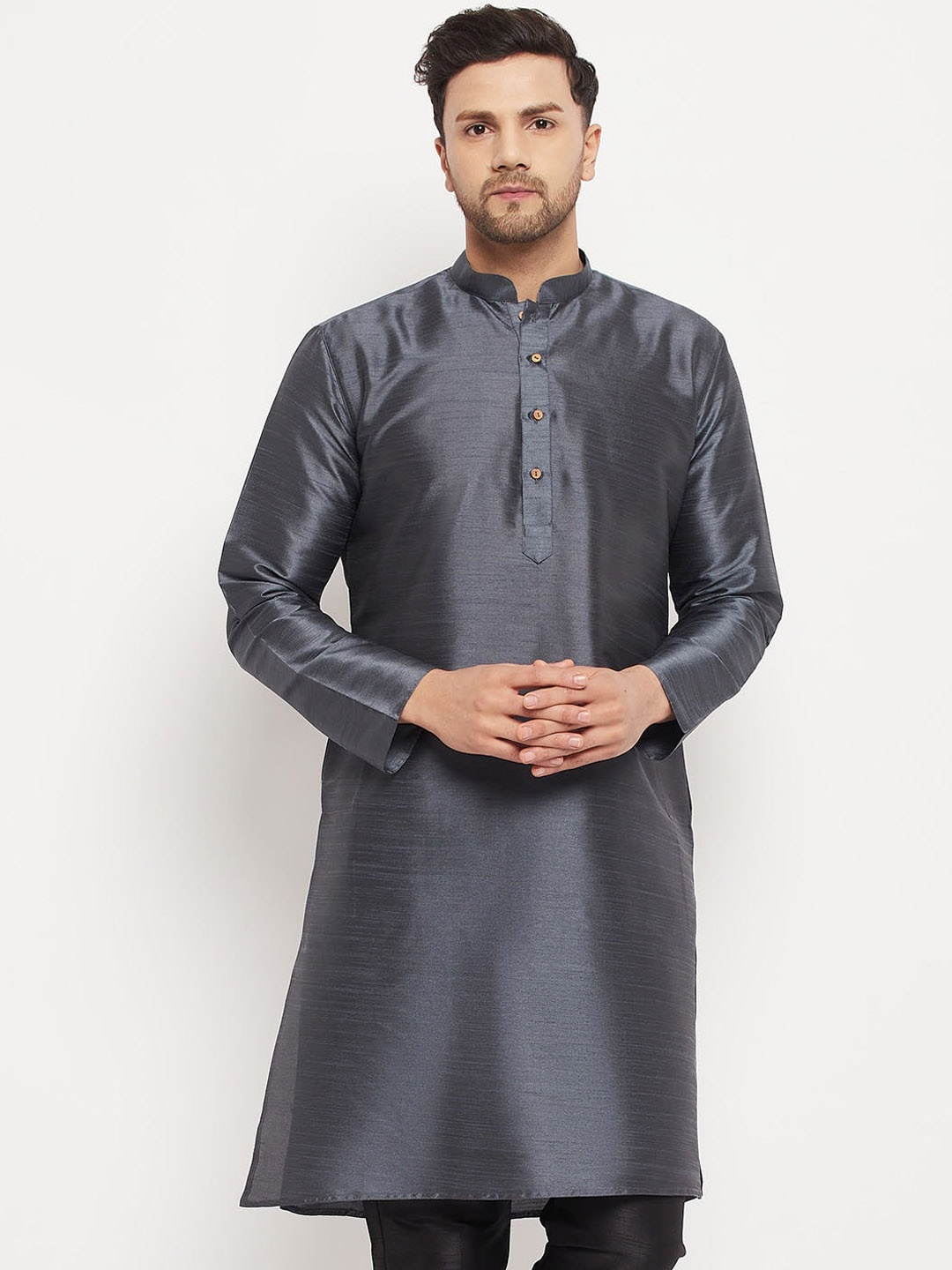 

VASTRAMAY Mandarin Collar Straight Kurta, Grey