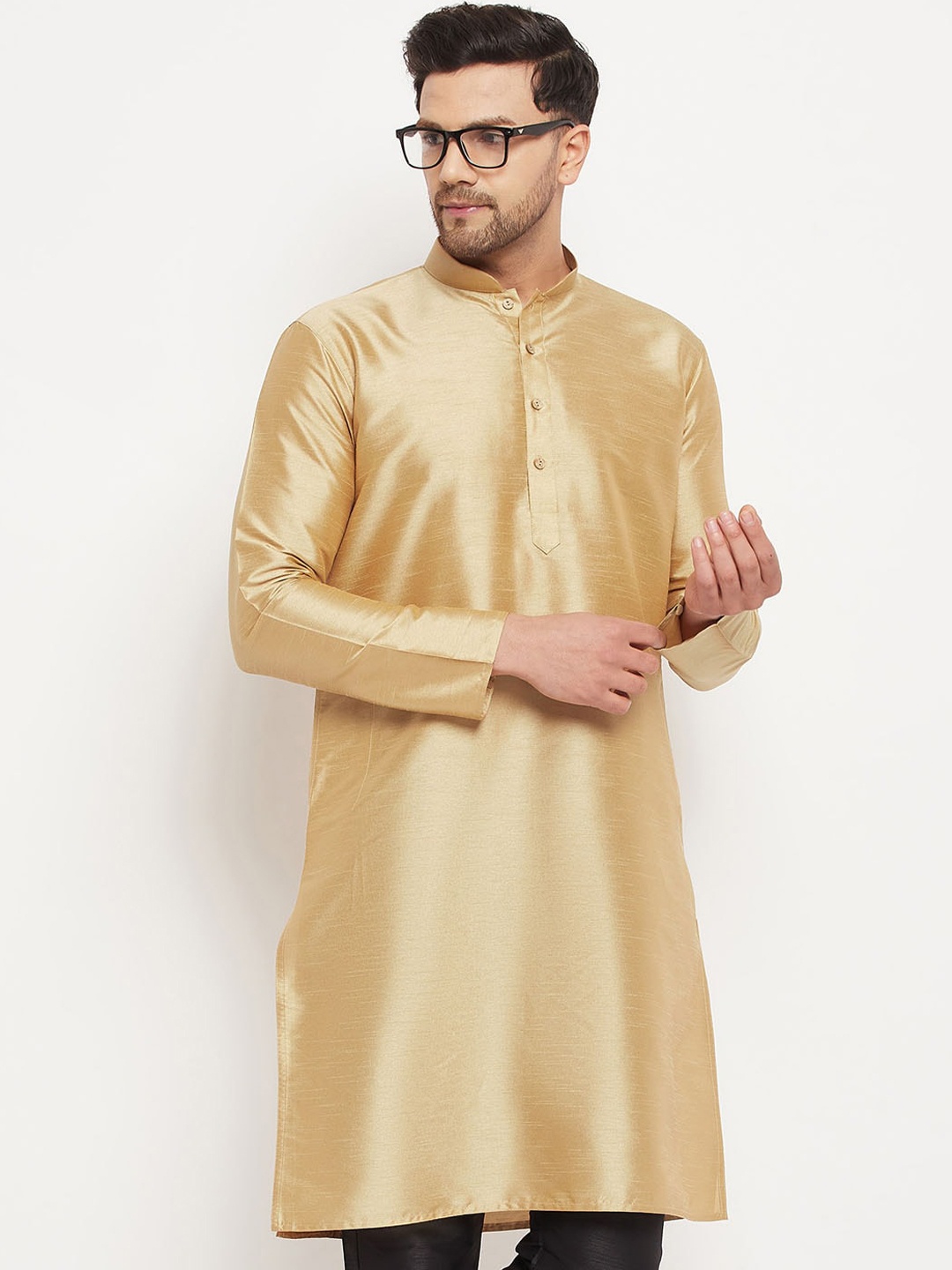 

VASTRAMAY Mandarin Collar Straight Kurta, Rose gold