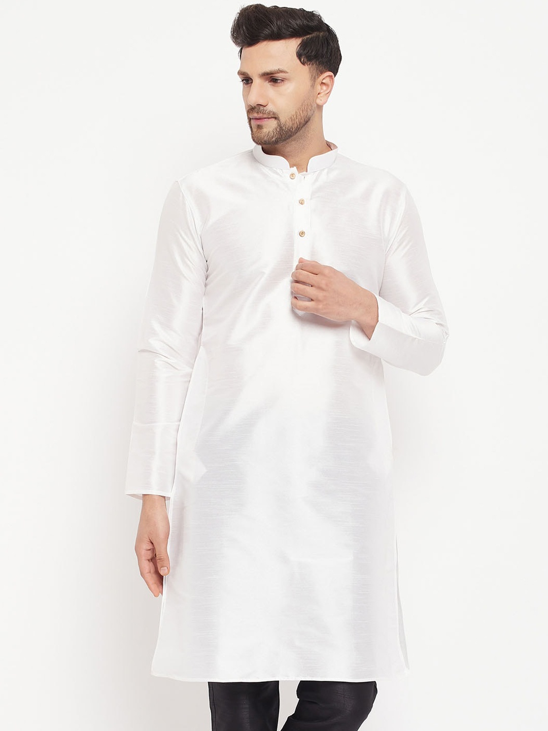 

VASTRAMAY Mandarin Collar Straight Kurta, White