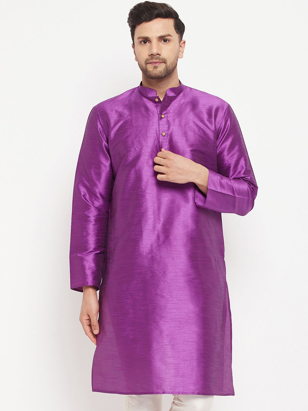 

VASTRAMAY Mandarin Collar Straight Kurta, Purple